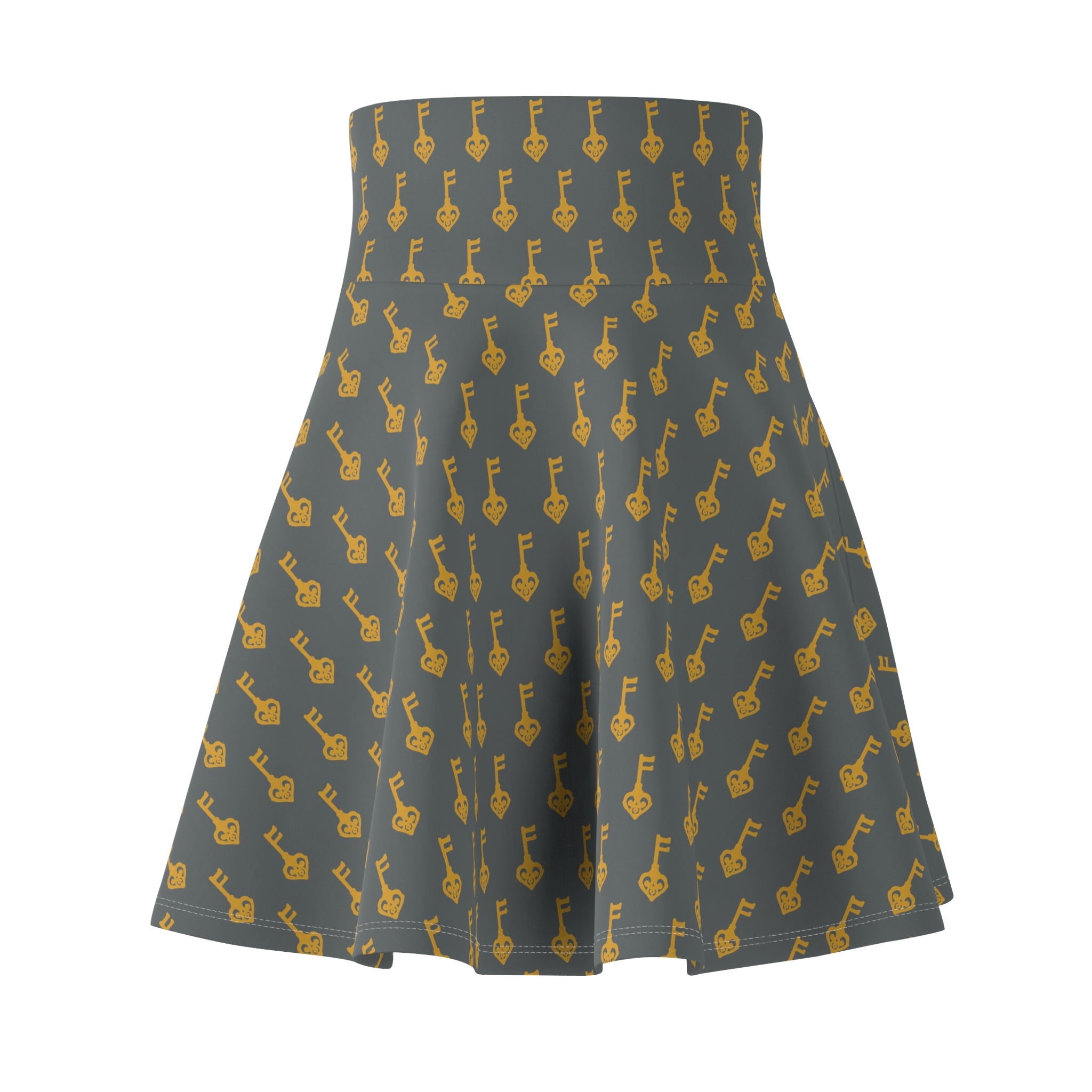 Grey Golden Key Skater Skirt — Vintage Key print Women's Skirt
