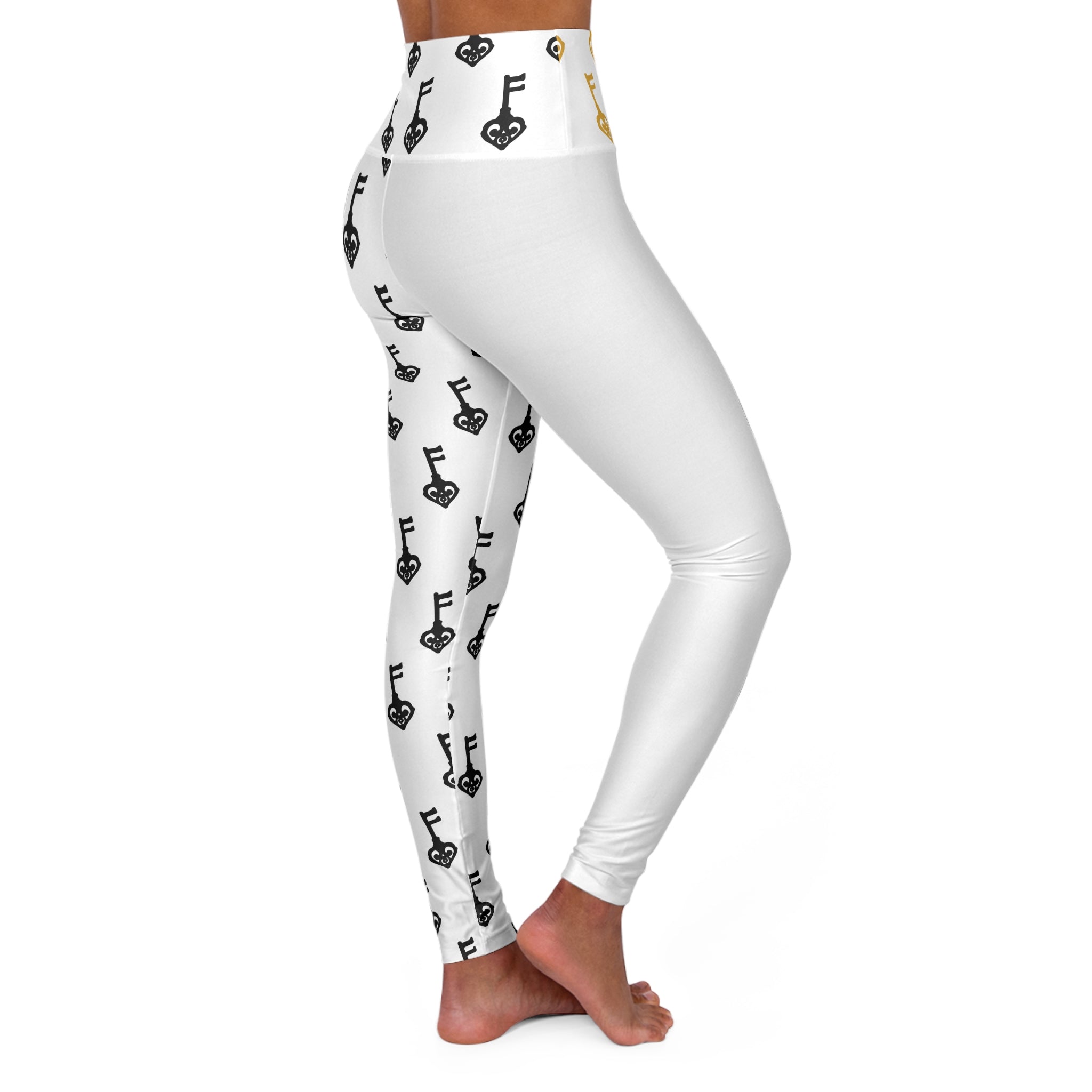 White High-Waist Golden Key& Black Key Leggings