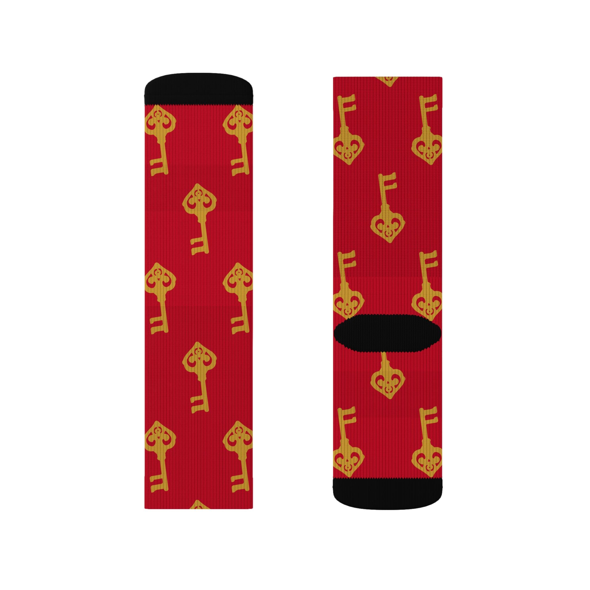 Ruby Red Golden Key Sublimation Socks —Ruby Red Novelty Crew Socks