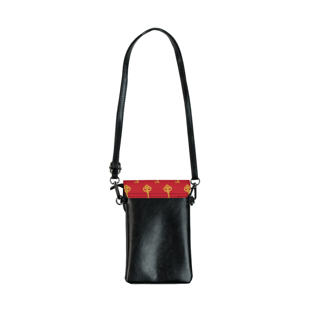 Ruby Red Golden Key Crossbody Phone Walle, Change Purse — Small Cell Phone Purse with Adjustable Strap