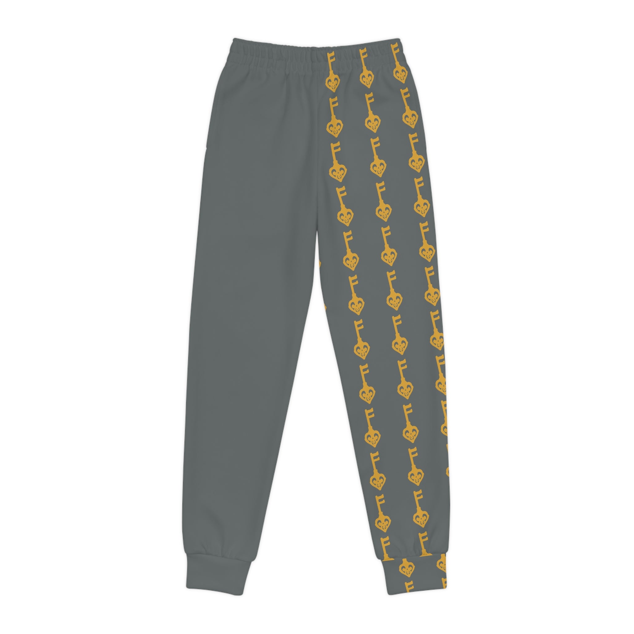 Youth Joggers — Grey Golden Key Pattern Sweatpants