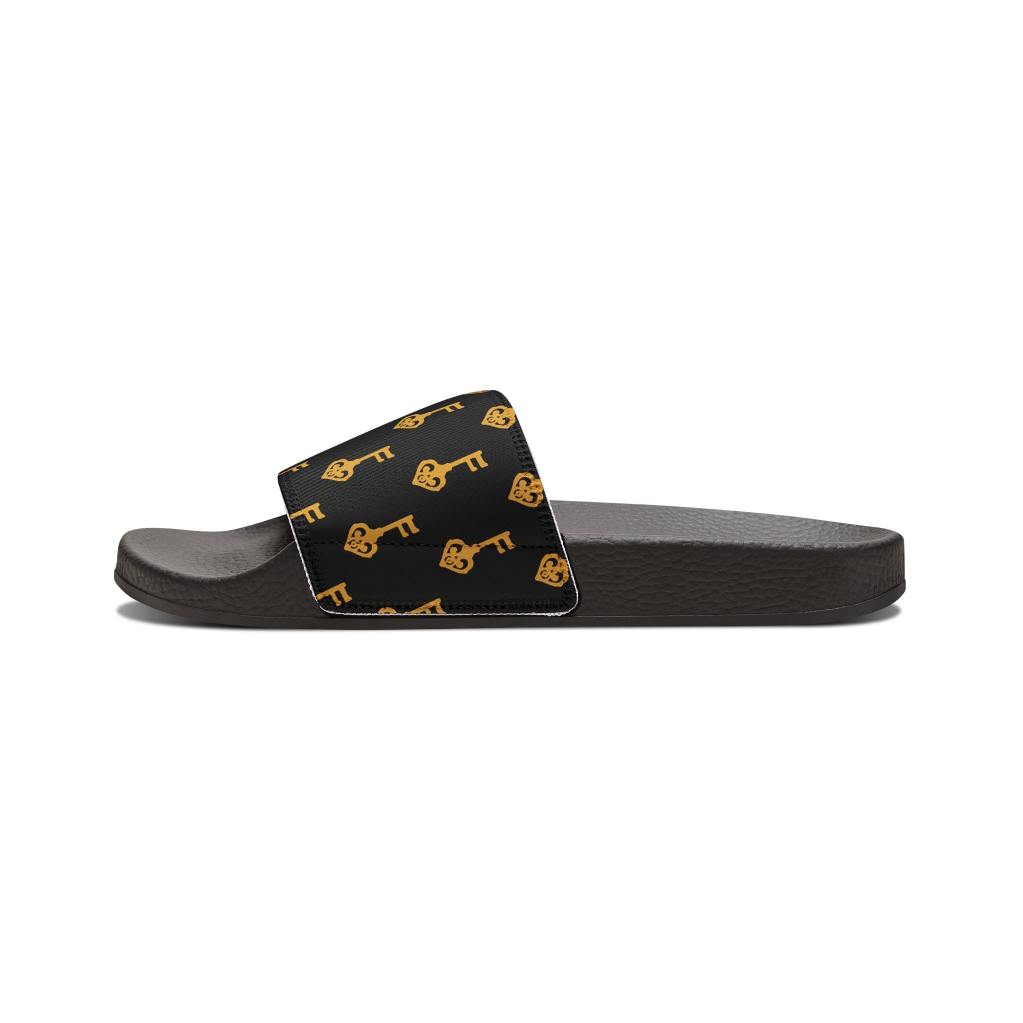 Black Golden Key Slide Sandals- Women Removable Strap