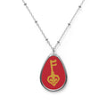 Golden Key of Hearts Necklace - Ruby Red Teardrop Pendant