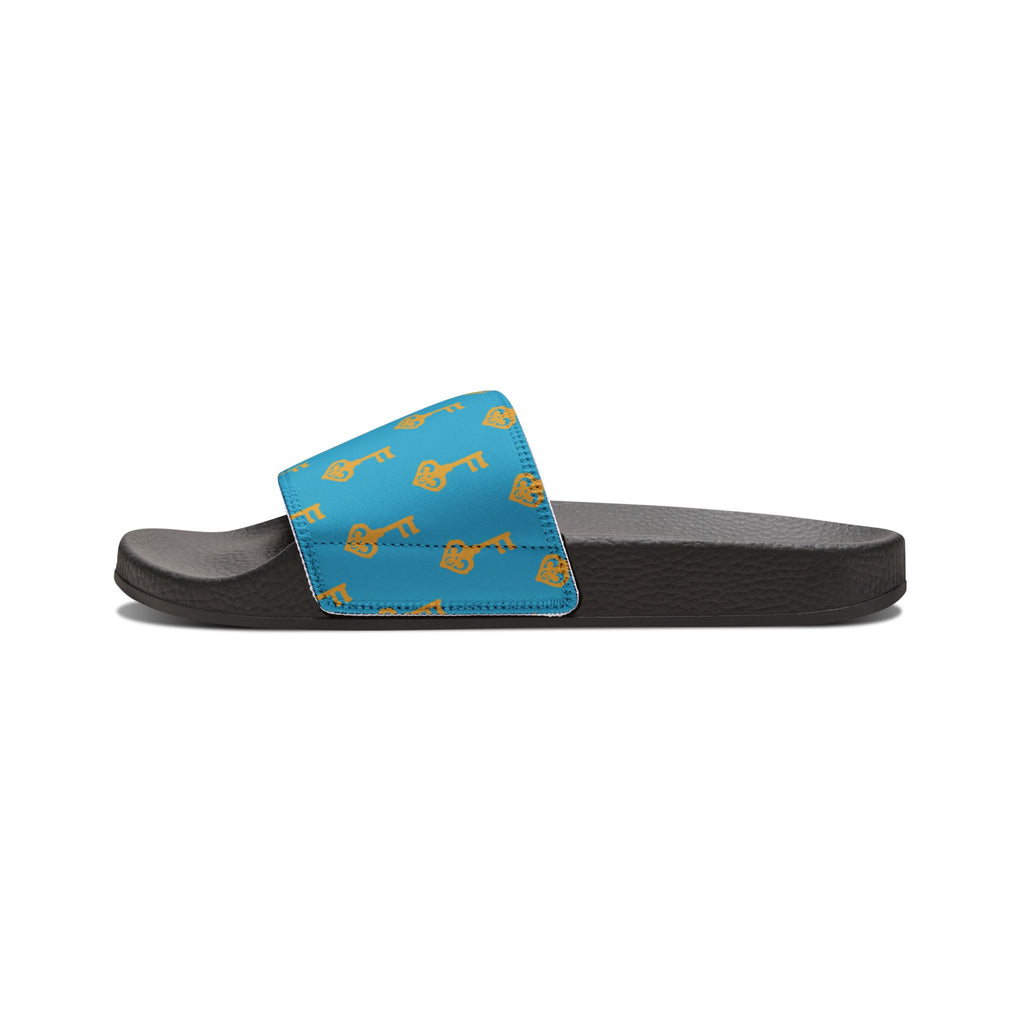 Turquoise Golden Key Slide Sandals — Removable Strap Women's Slides