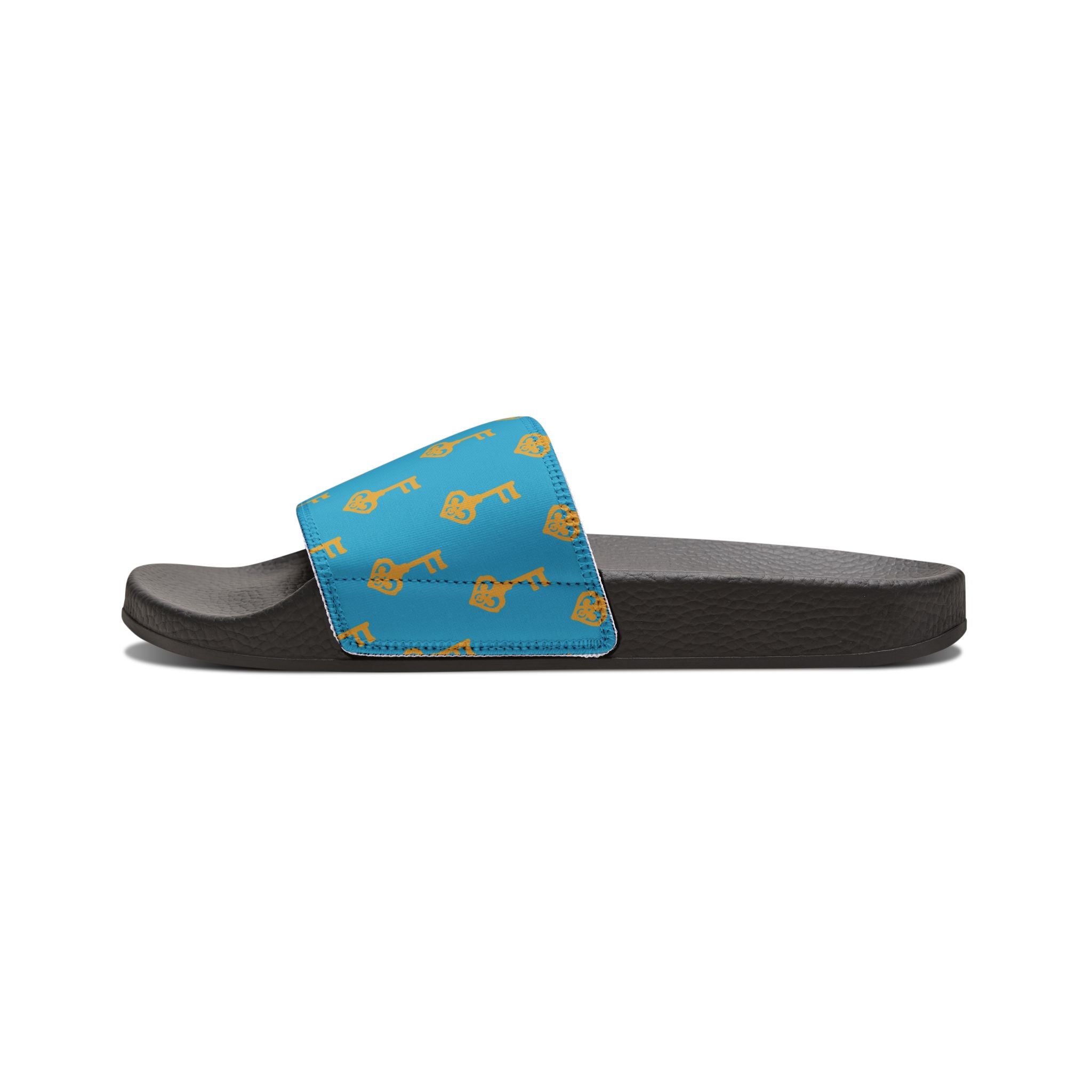 Turquoise Golden Key Slide Sandals — Removable Strap Women's Slides