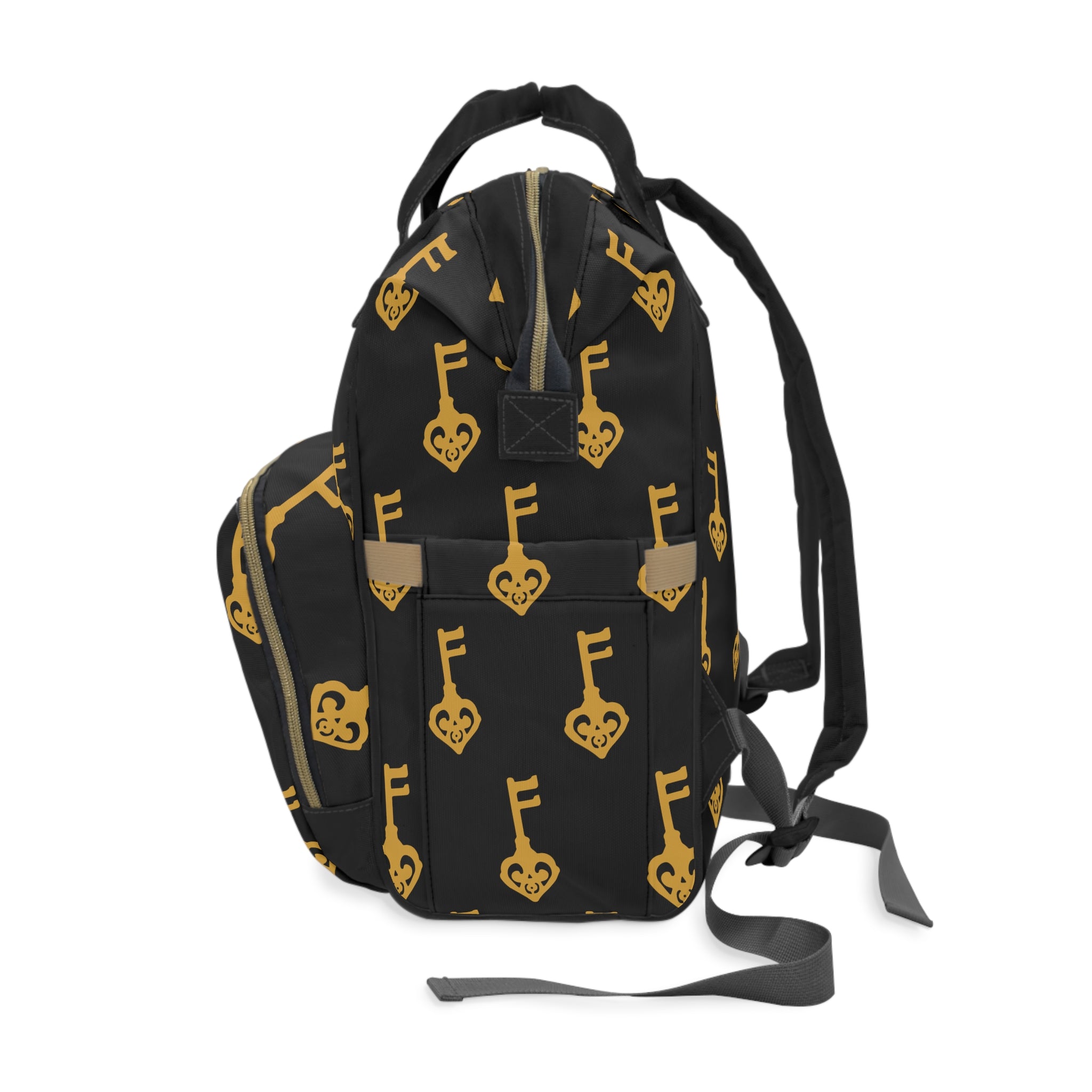 Black Golden Key of Love Backpack — Multifunctional Baby Bag