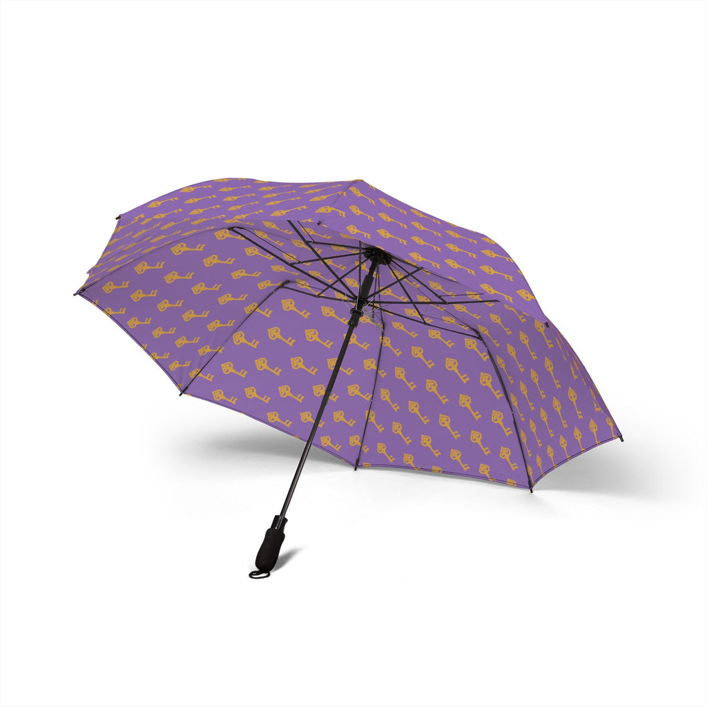 Purple Foldable Umbrella with Golden Key — Compact Semi-Automatic Rain Umbrella