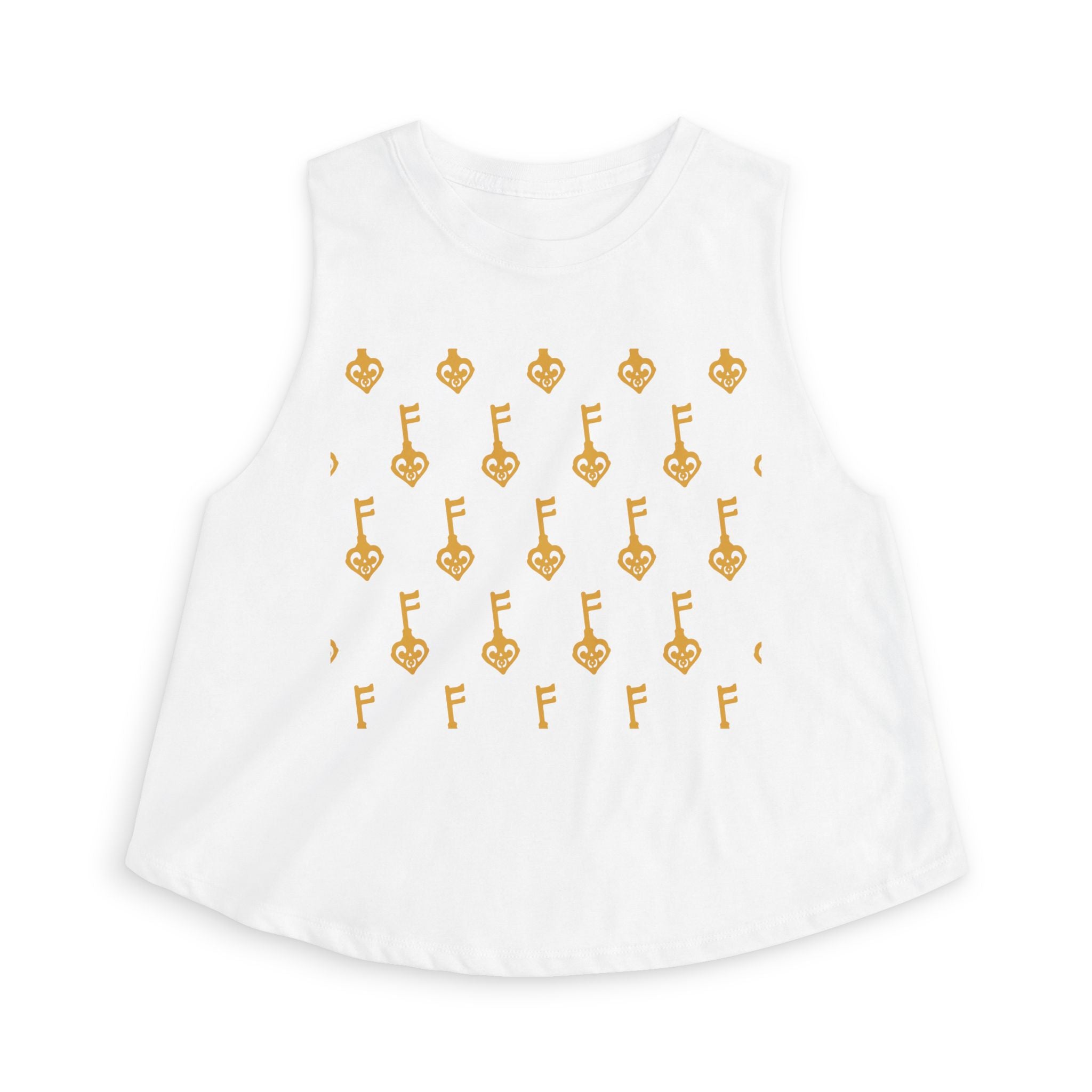 White Golden Key Crop Top — Women's Graphic Tank