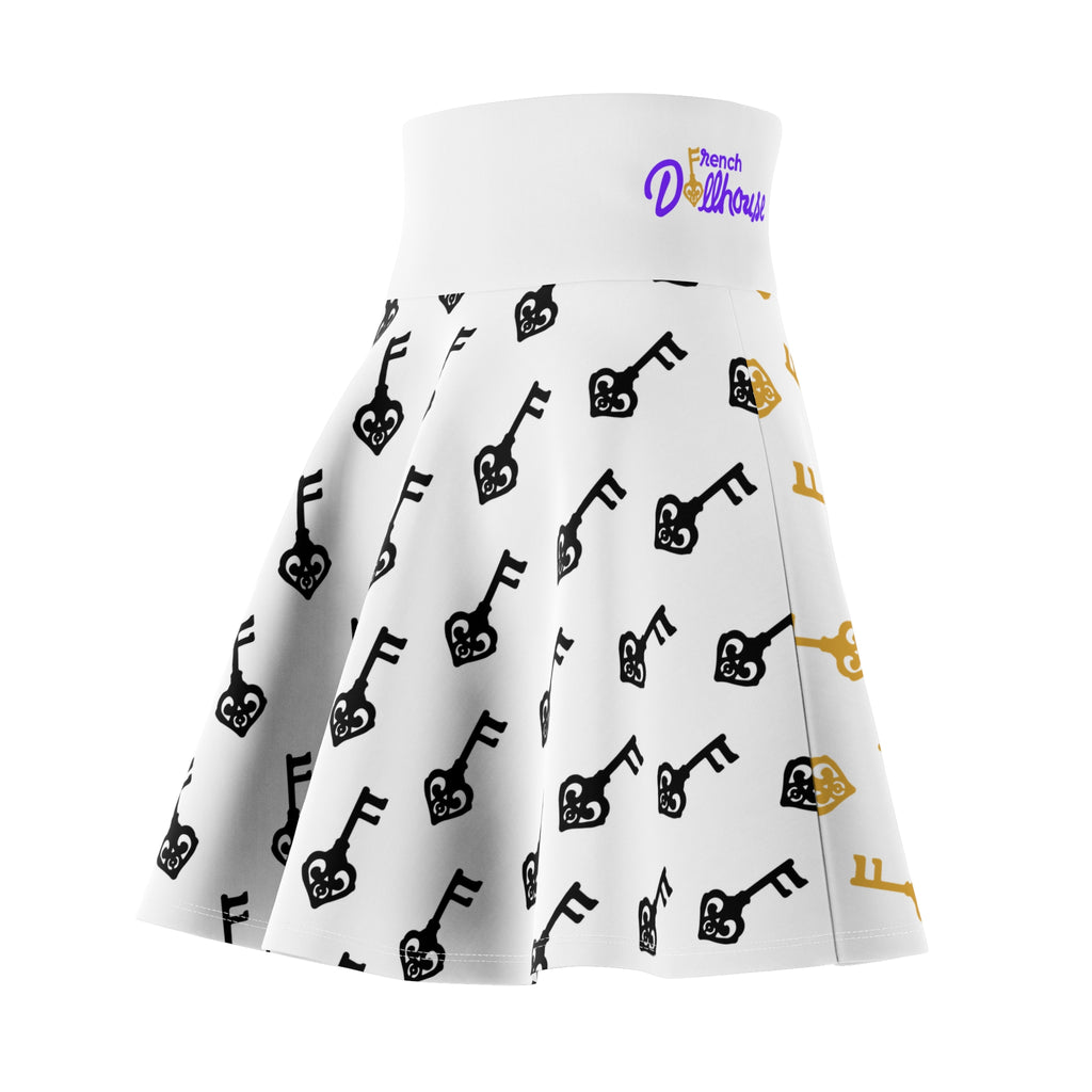 White Golden Key & Black Key Skater Skirt — Gold & Black Women's Skirt