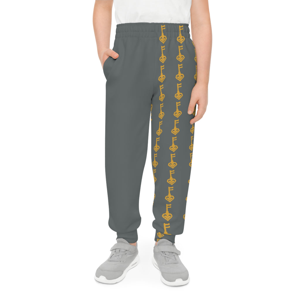 Youth Joggers — Grey Golden Key Pattern Sweatpants