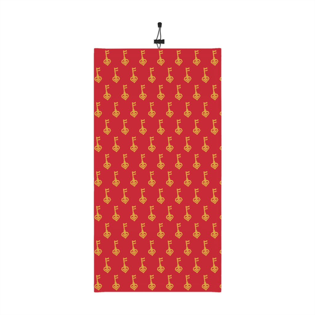 Ruby Red Golden Key Neck Gaiter — Cozy Drawstring Face Scarf