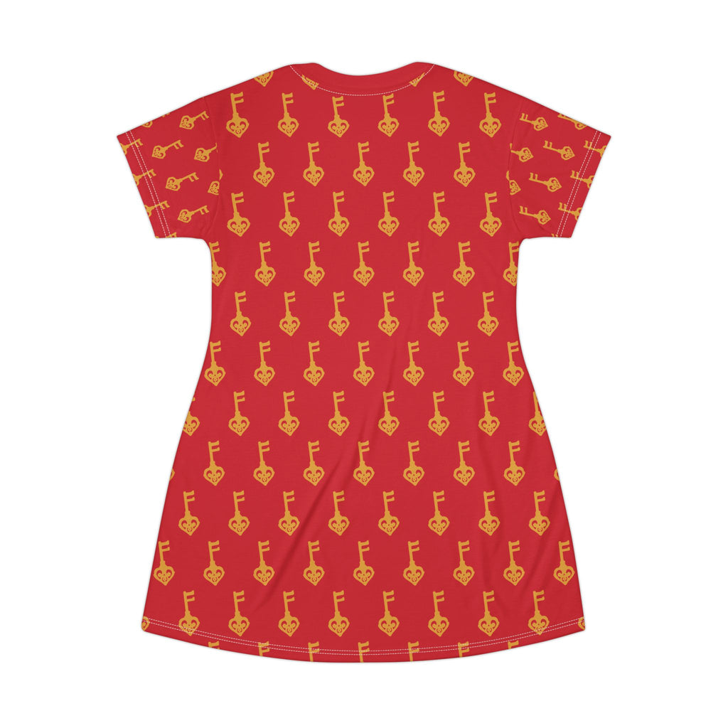 Ruby Red Golden Key Vintage T-Shirt Dress