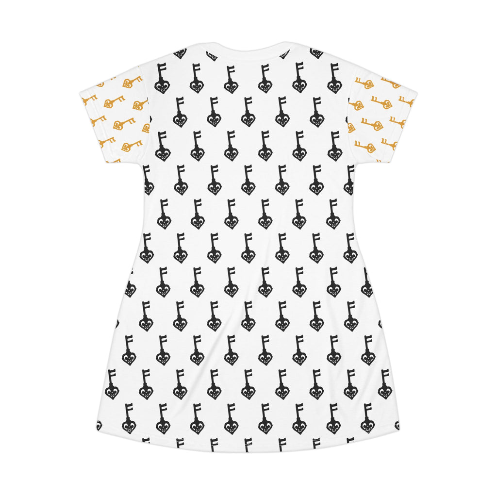 White Black Key & Golden Key Women’s T‑Shirt Dress — Vintage Print