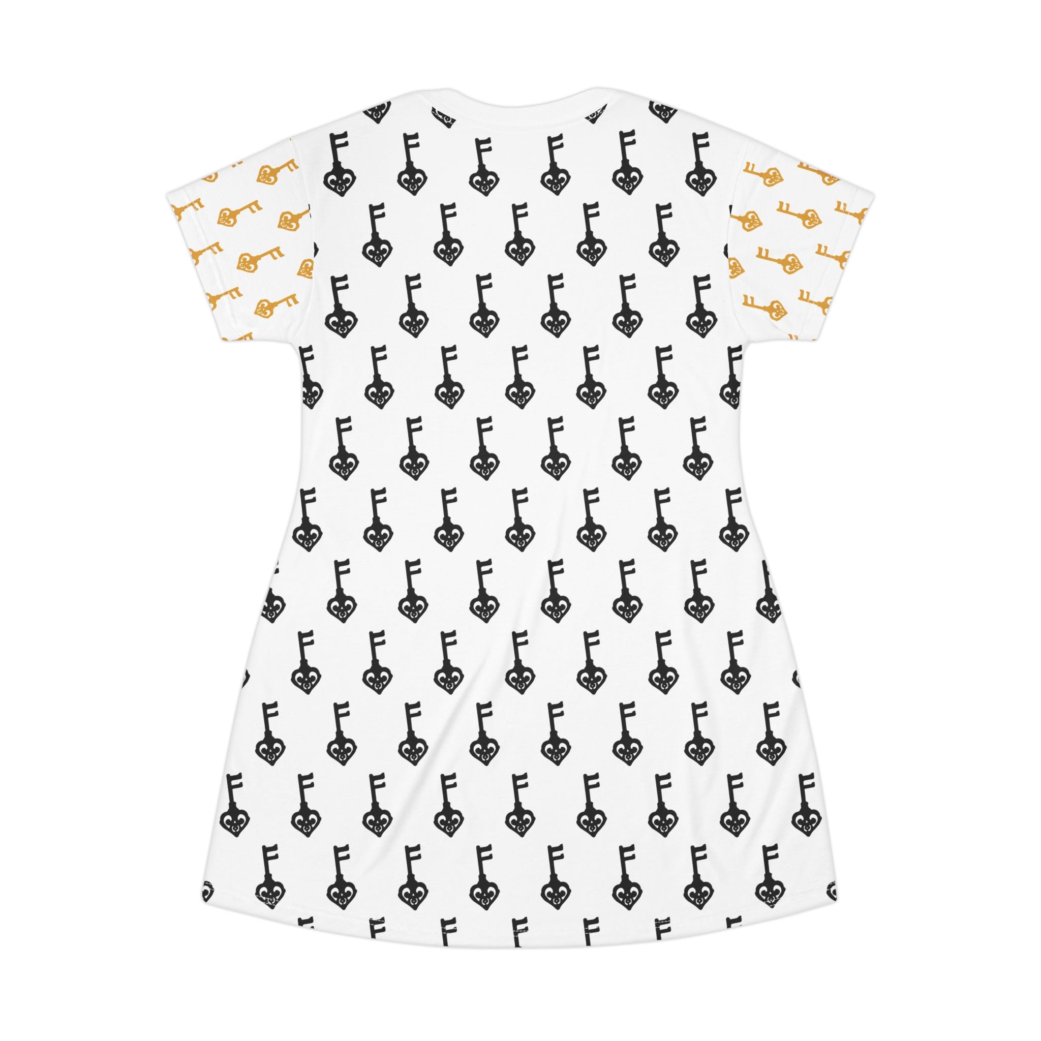 White Black Key & Golden Key Women’s T‑Shirt Dress — Vintage Print