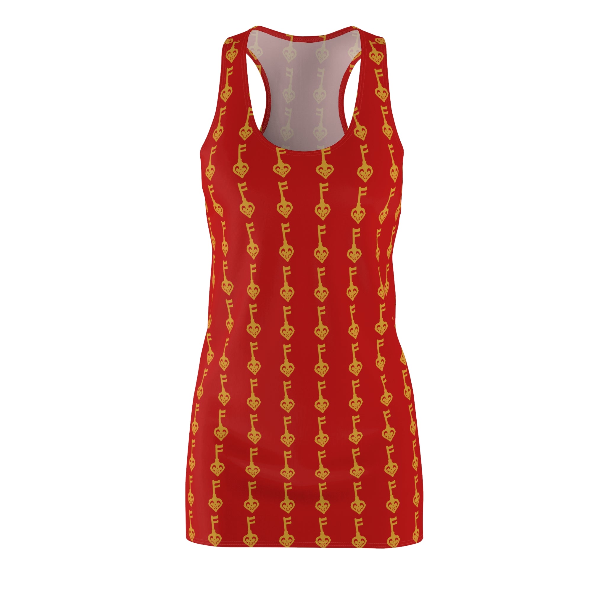 Racerback Dress — Red & Gold Guitar Pattern All-Over Print