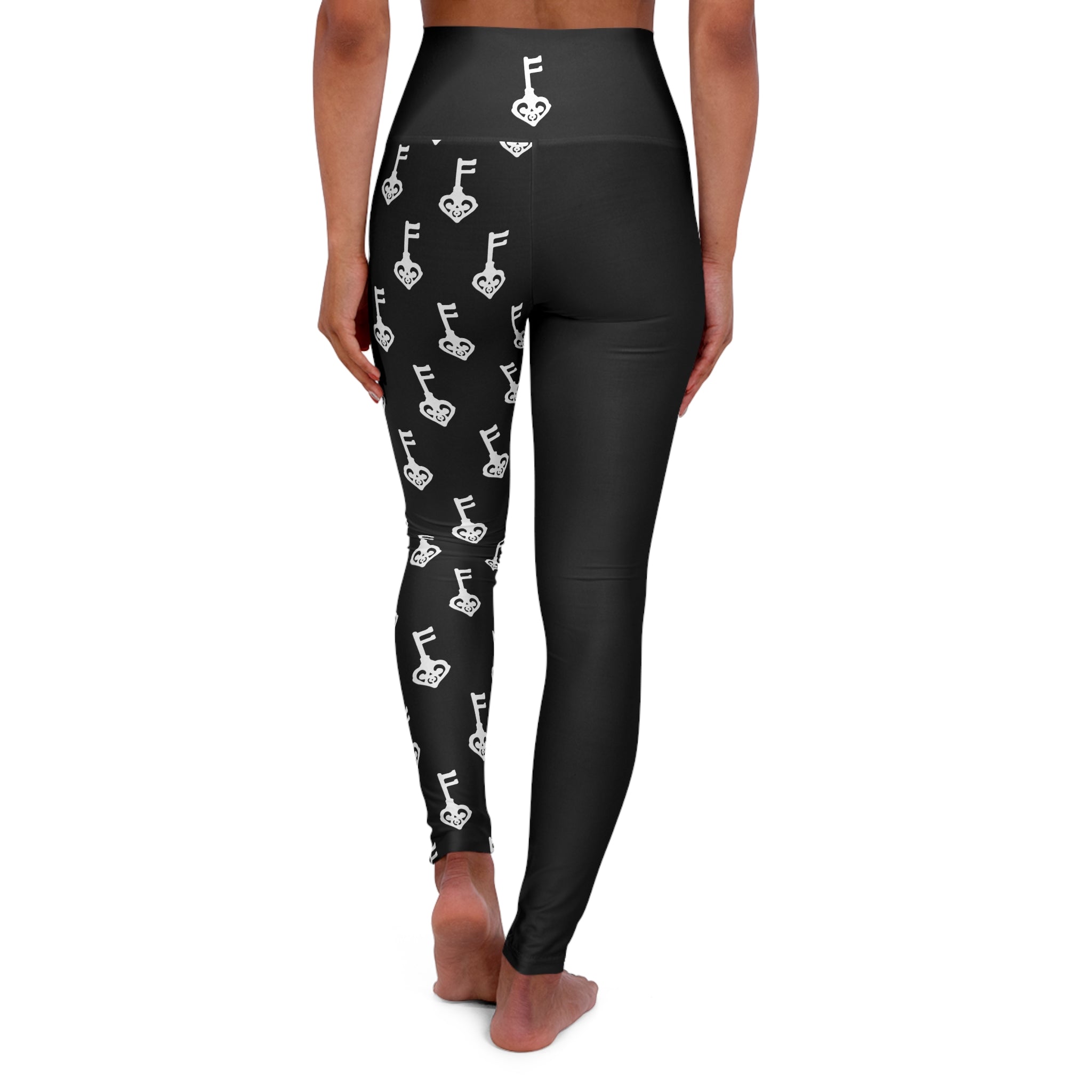Black High-Waist White Key Leggings
