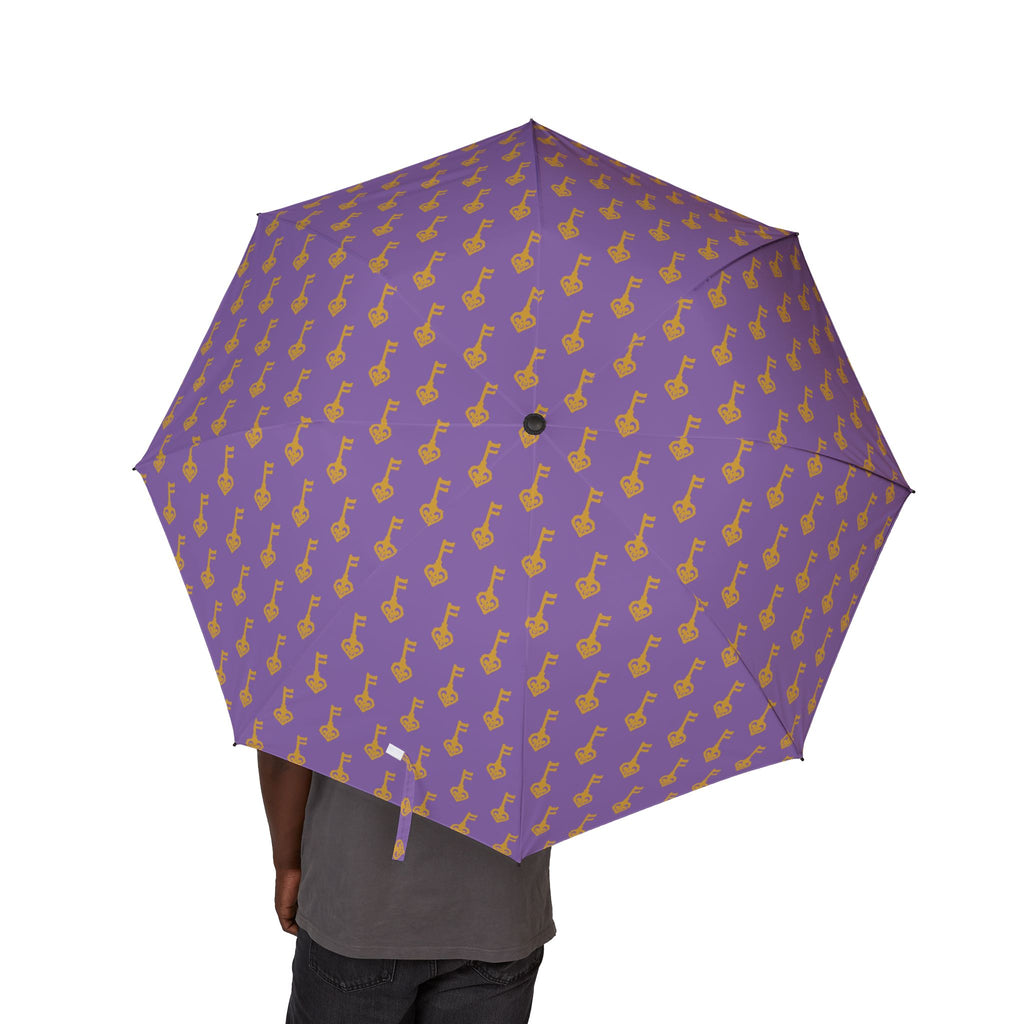 Purple Foldable Umbrella with Golden Key — Compact Semi-Automatic Rain Umbrella