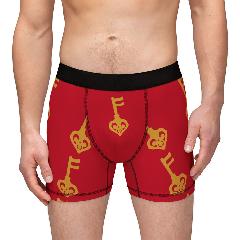 Ruby Red Golden Key of Hearts Boxer Briefs — Men's