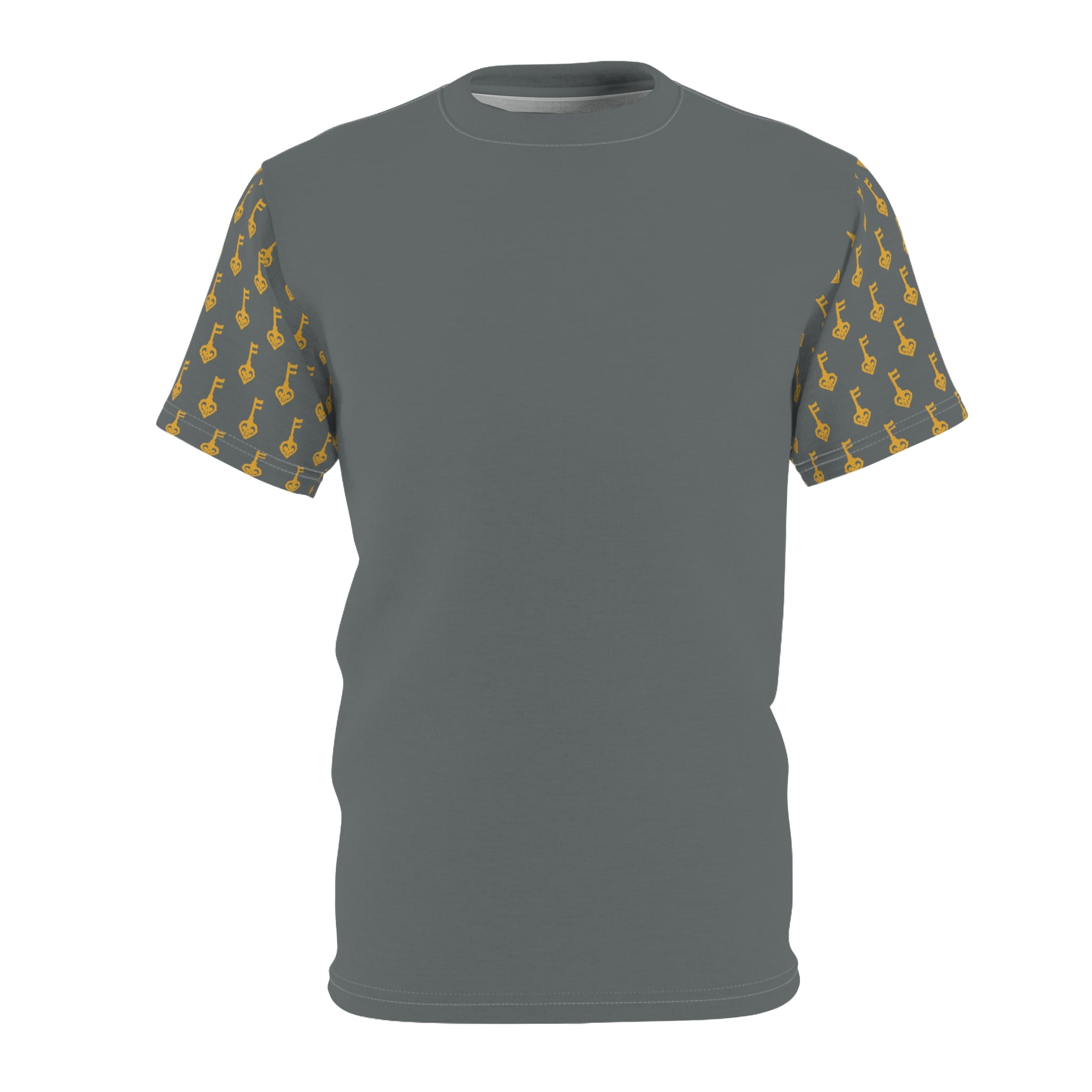 Golden Key Pattern Cut & Sew Tee — Grey Tee with Golden key Sleeve Print