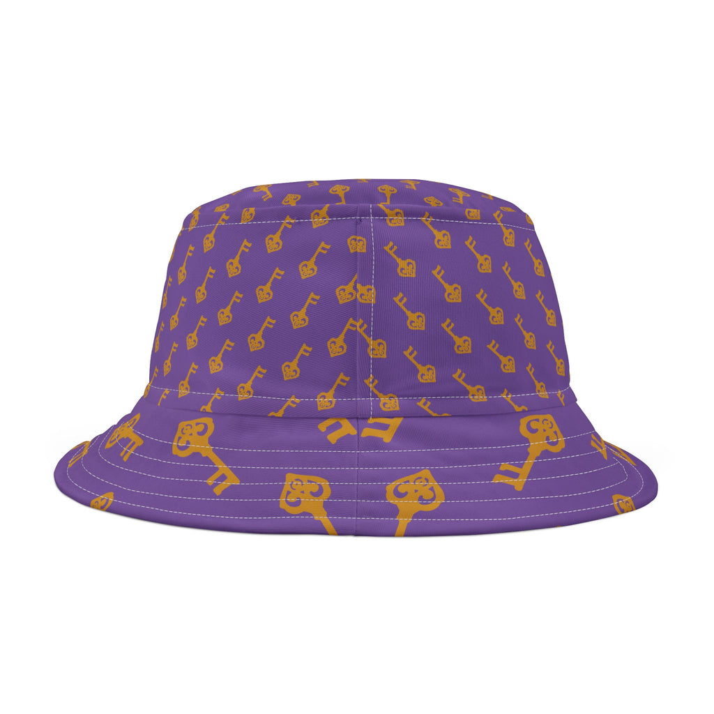 Purple Key Pattern Bucket Hat — Graphic All-Over-Golden Key  Hat