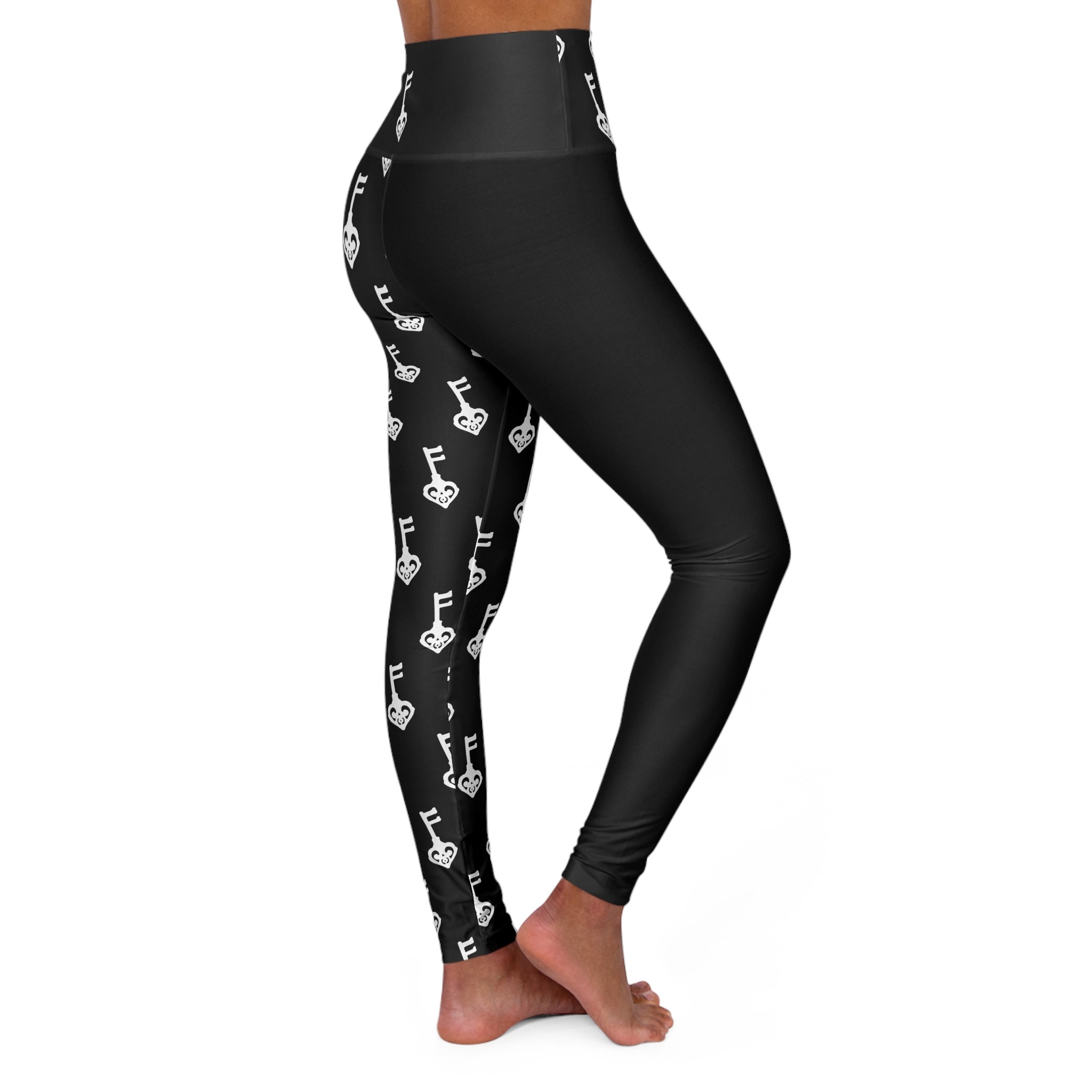 Black High-Waist White Key Leggings
