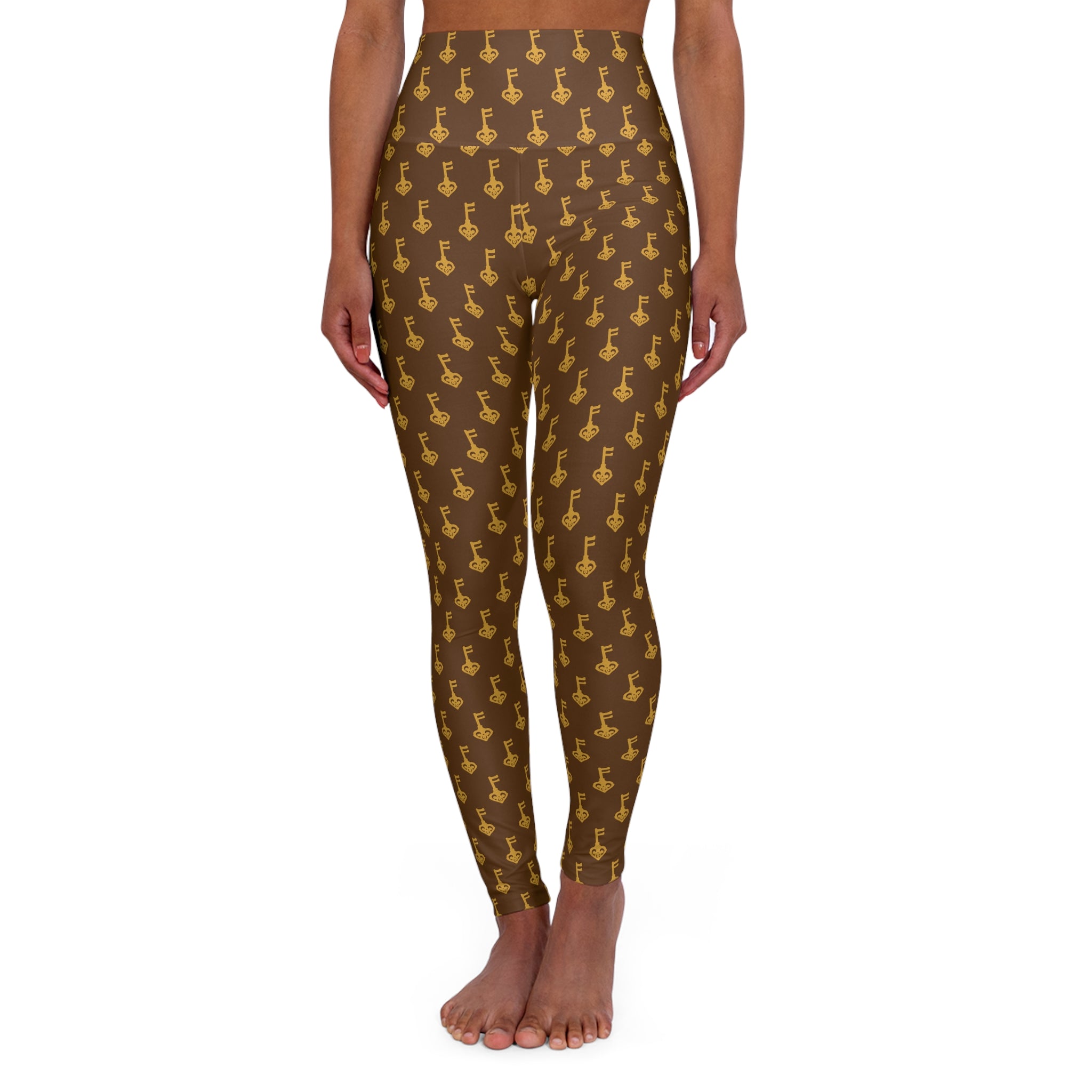 Women's High-Waist Brown Golden Key Leggings — Golden key Brown