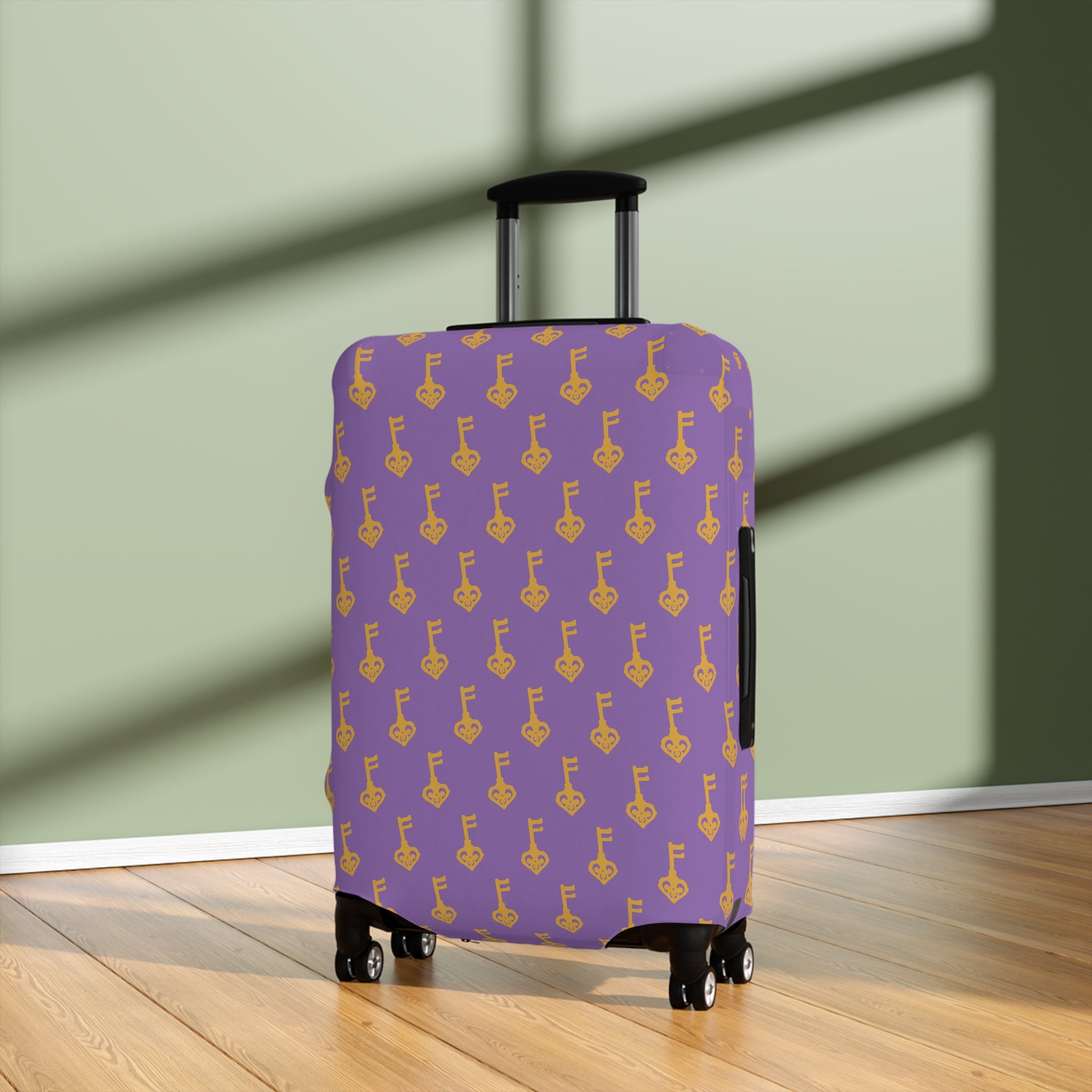Purple Golden Key Luggage Cover — Protective Travel Suitcase Sleeve
