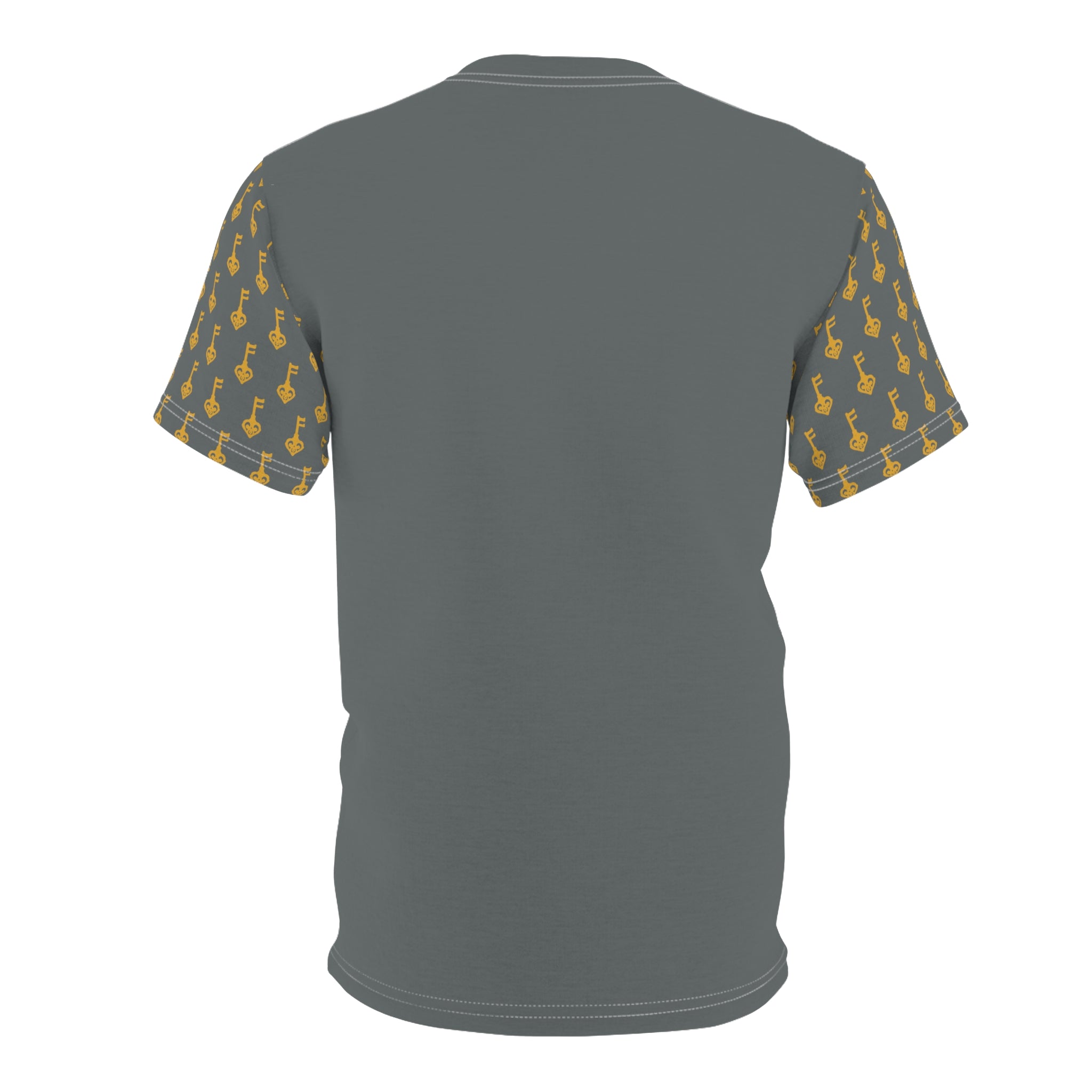 Golden Key Pattern Cut & Sew Tee — Grey Tee with Golden key Sleeve Print