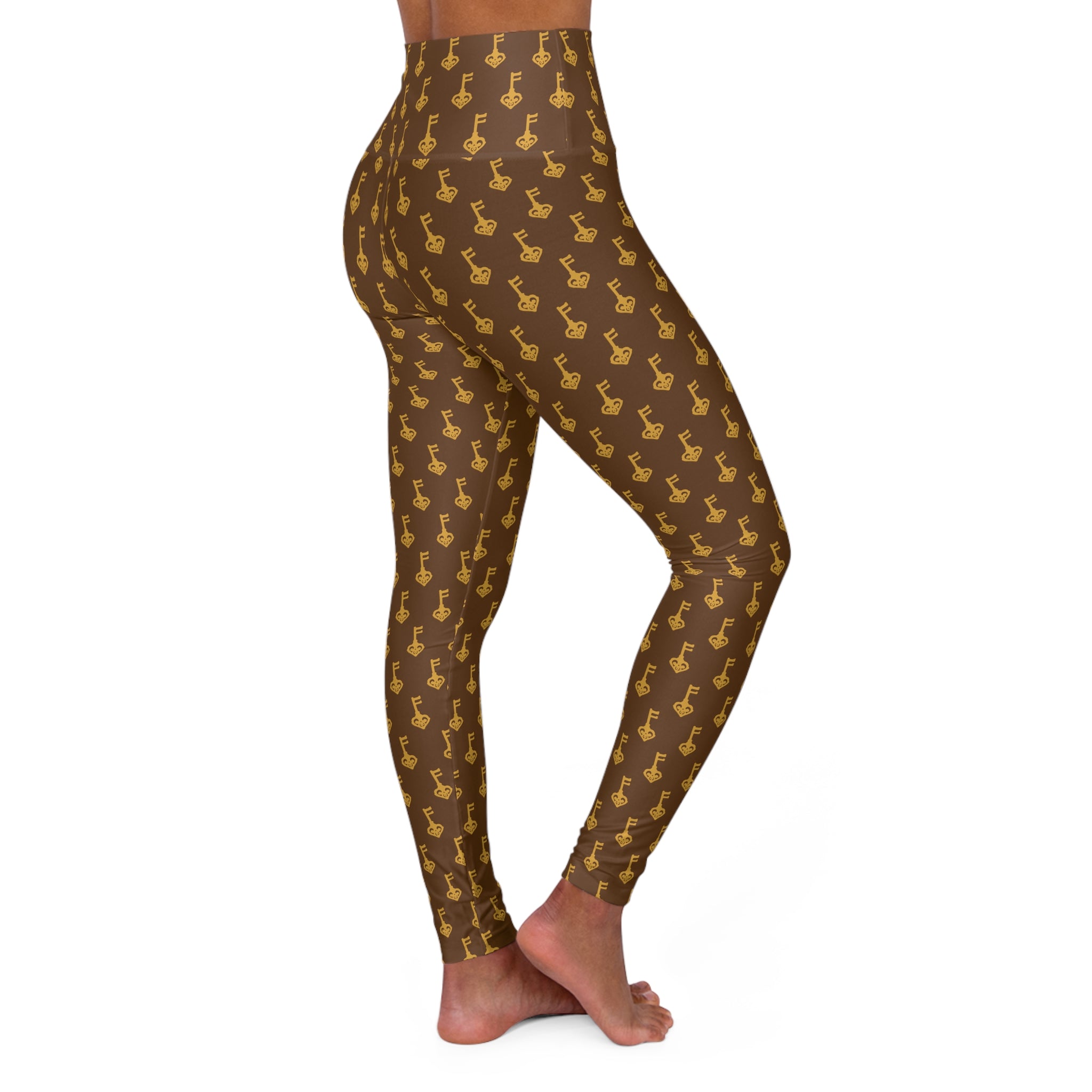 Women's High-Waist Brown Golden Key Leggings — Golden key Brown