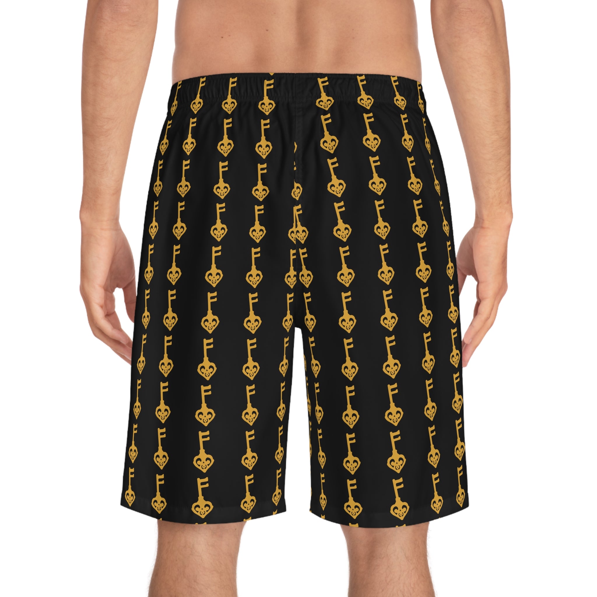 Black Golden Key Board Shorts — Men's