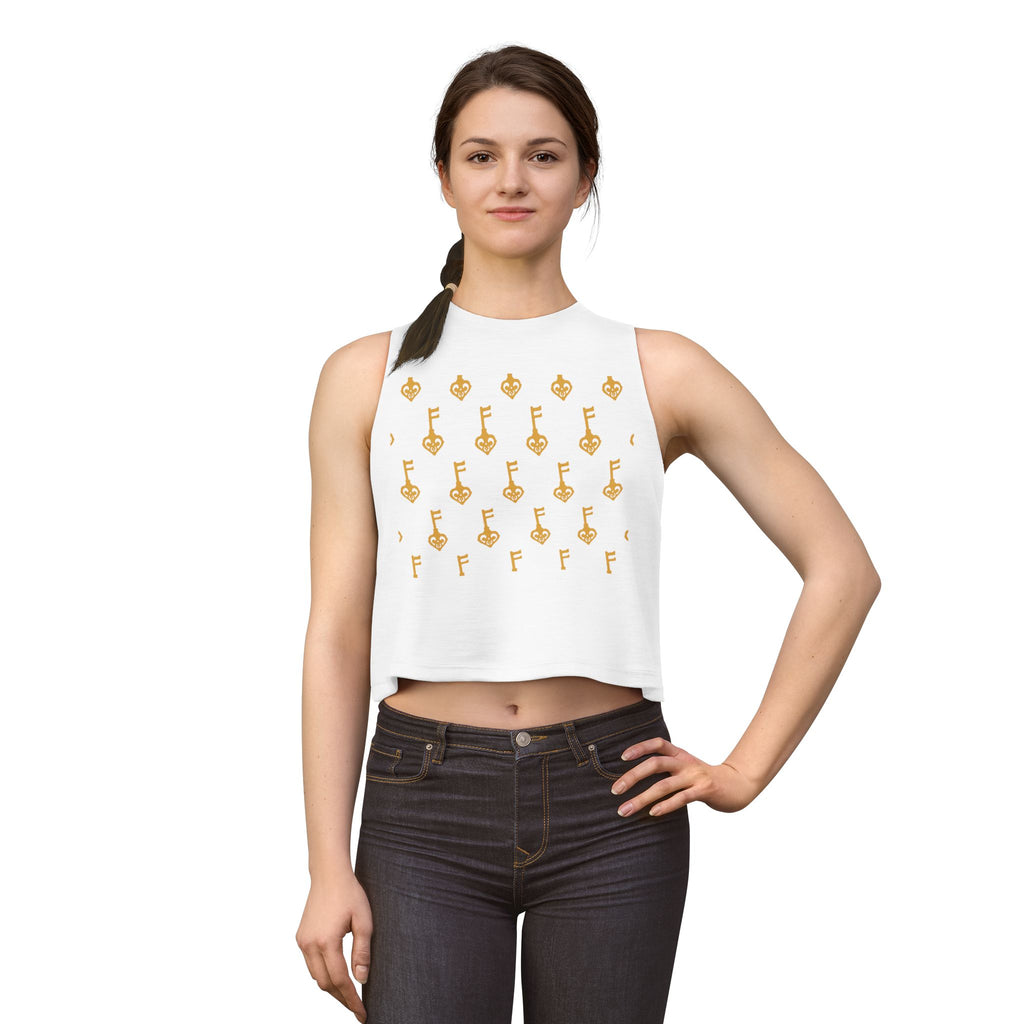 White Golden Key Crop Top — Women's Graphic Tank
