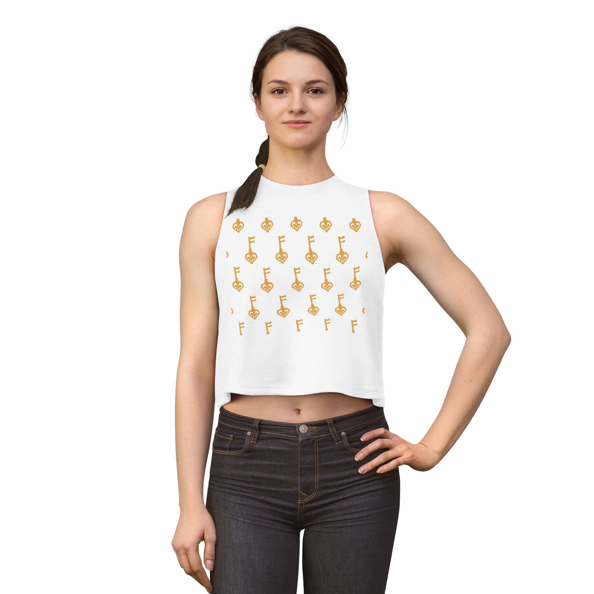White Golden Key Crop Top — Women's Graphic Tank