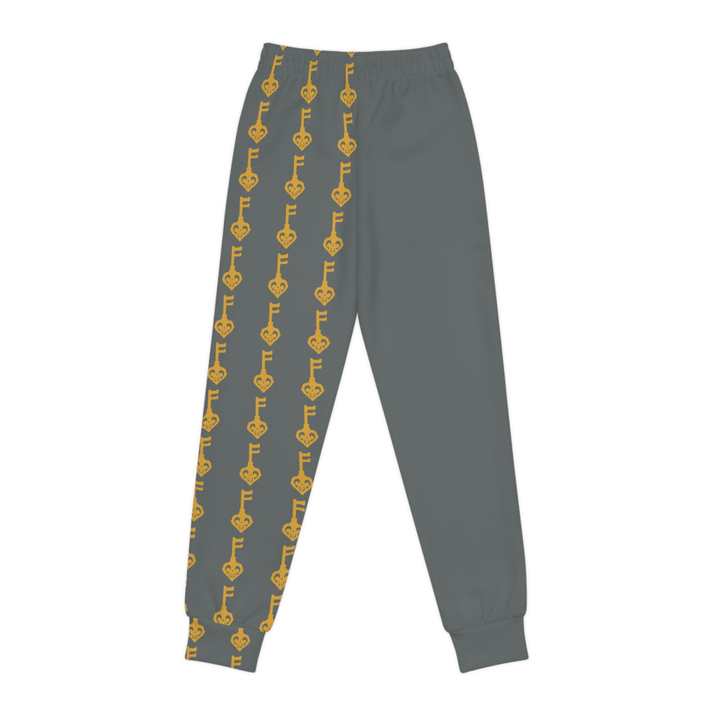 Youth Joggers — Grey Golden Key Pattern Sweatpants