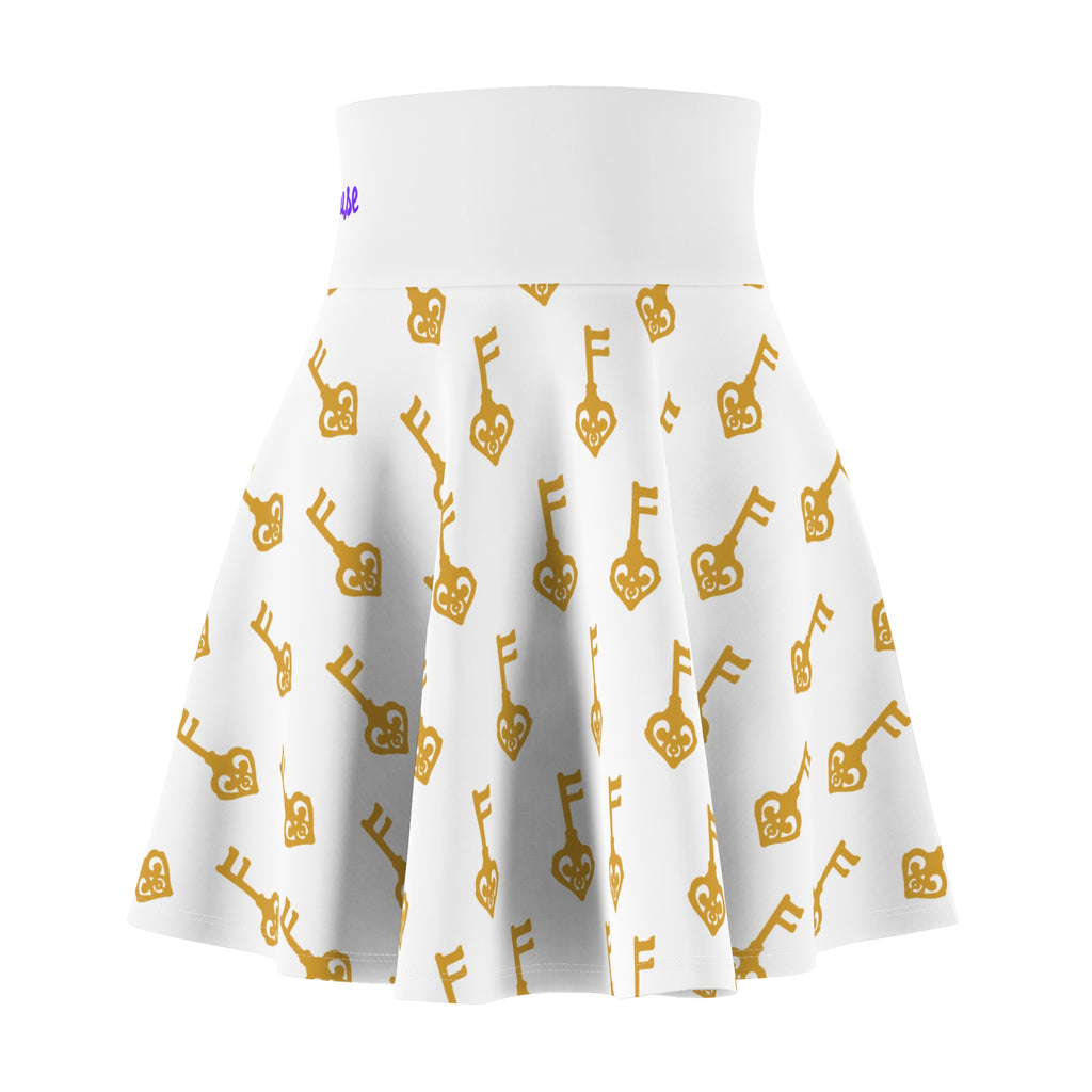 White Golden Key & Black Key Skater Skirt — Gold & Black Women's Skirt
