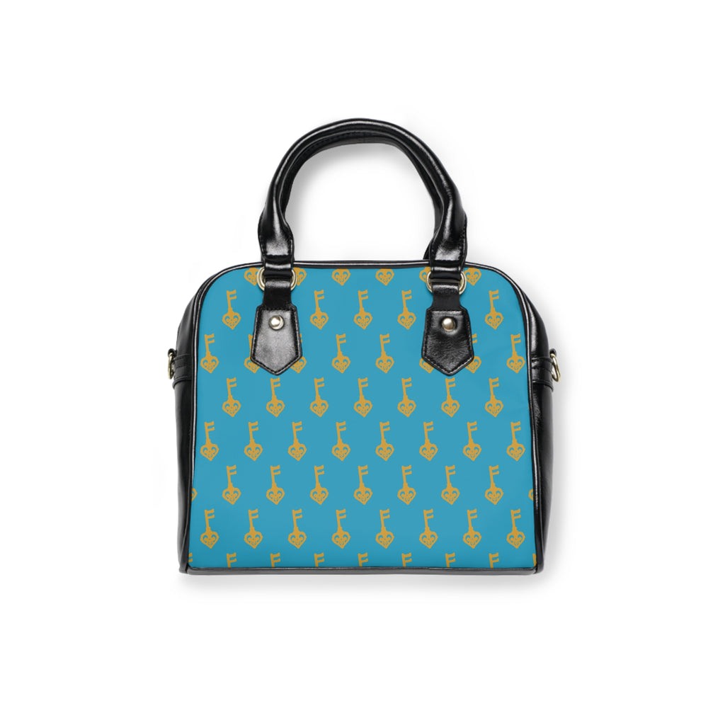 Turquoise Golden Key Pattern Shoulder Handbag