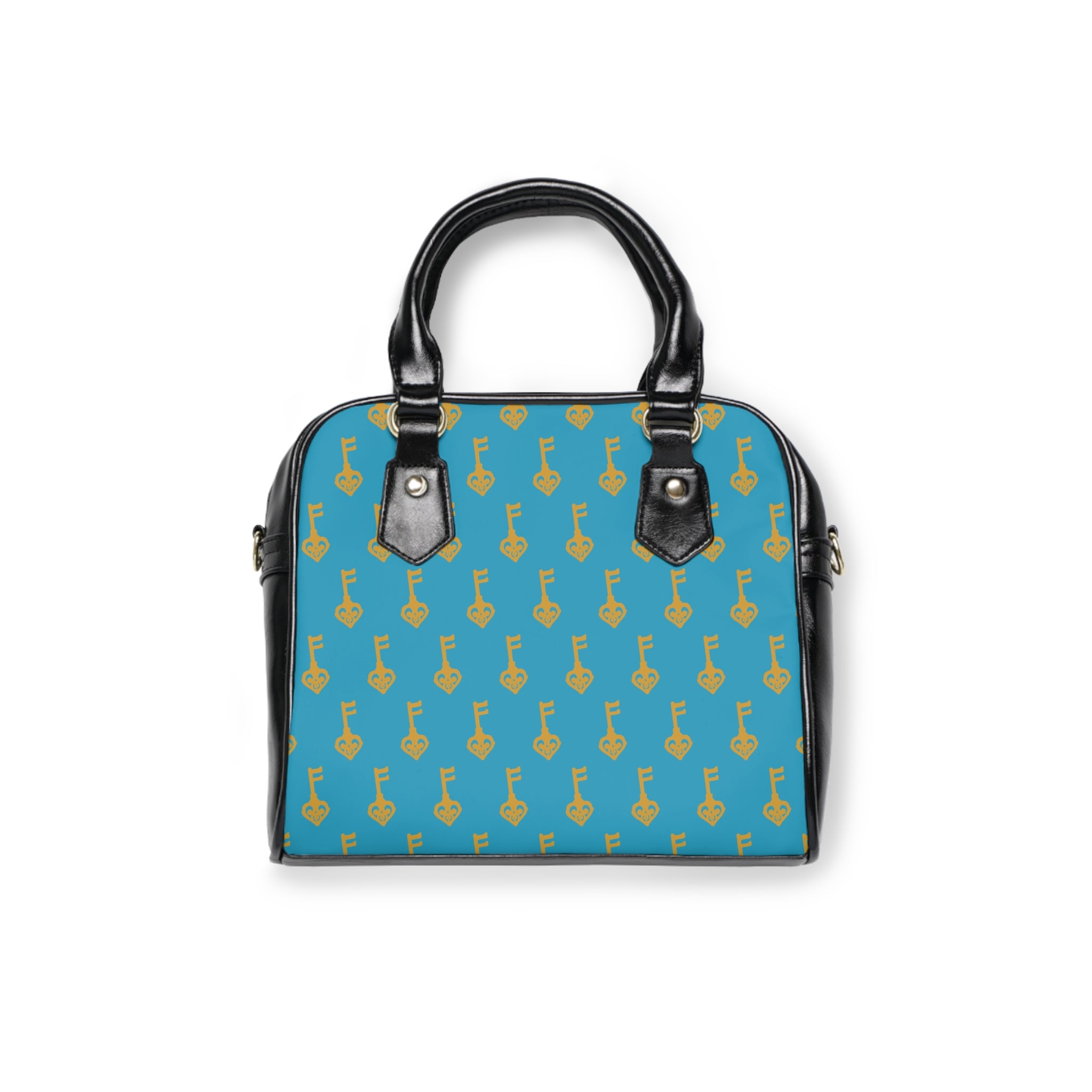 Turquoise Golden Key Pattern Shoulder Handbag