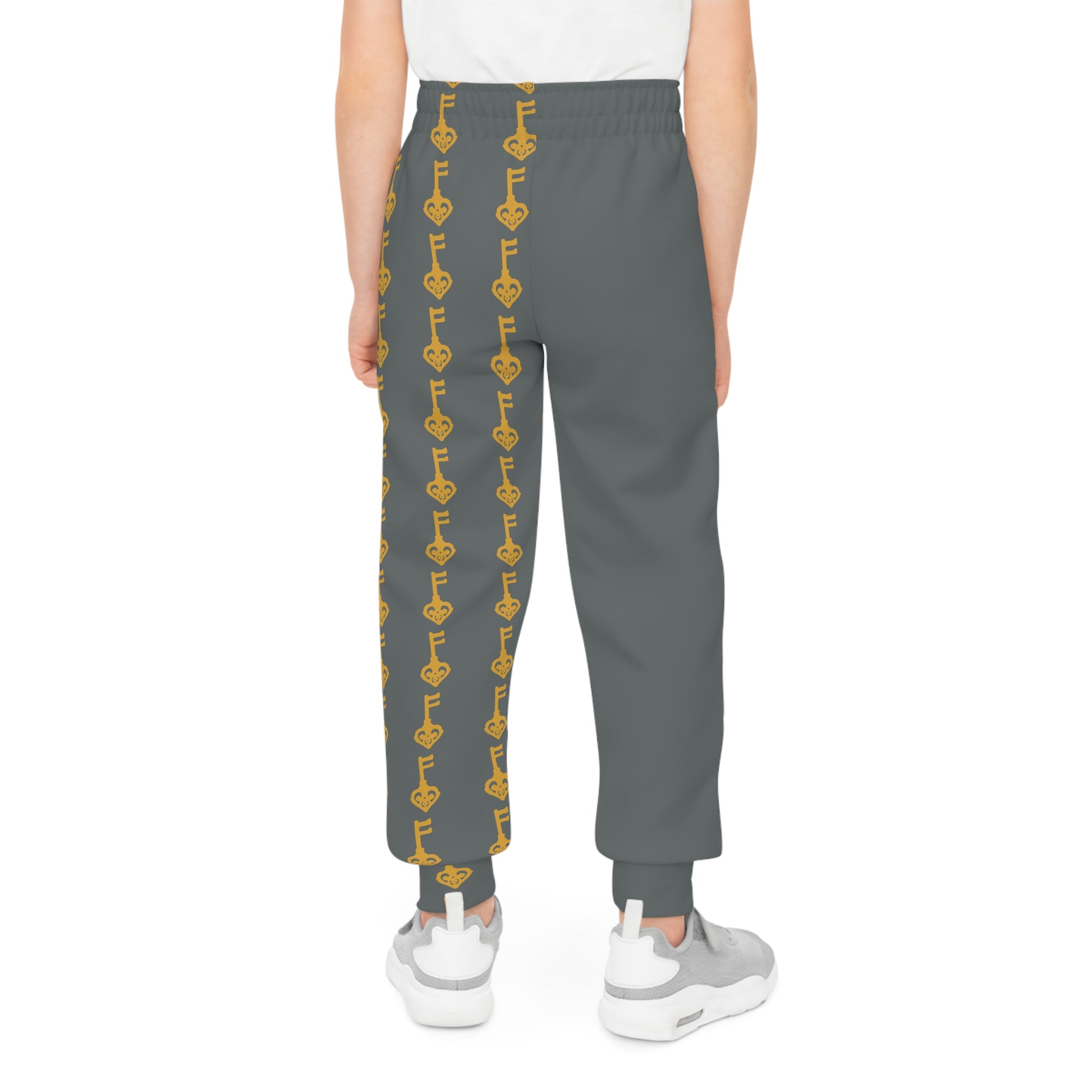 Youth Joggers — Grey Golden Key Pattern Sweatpants