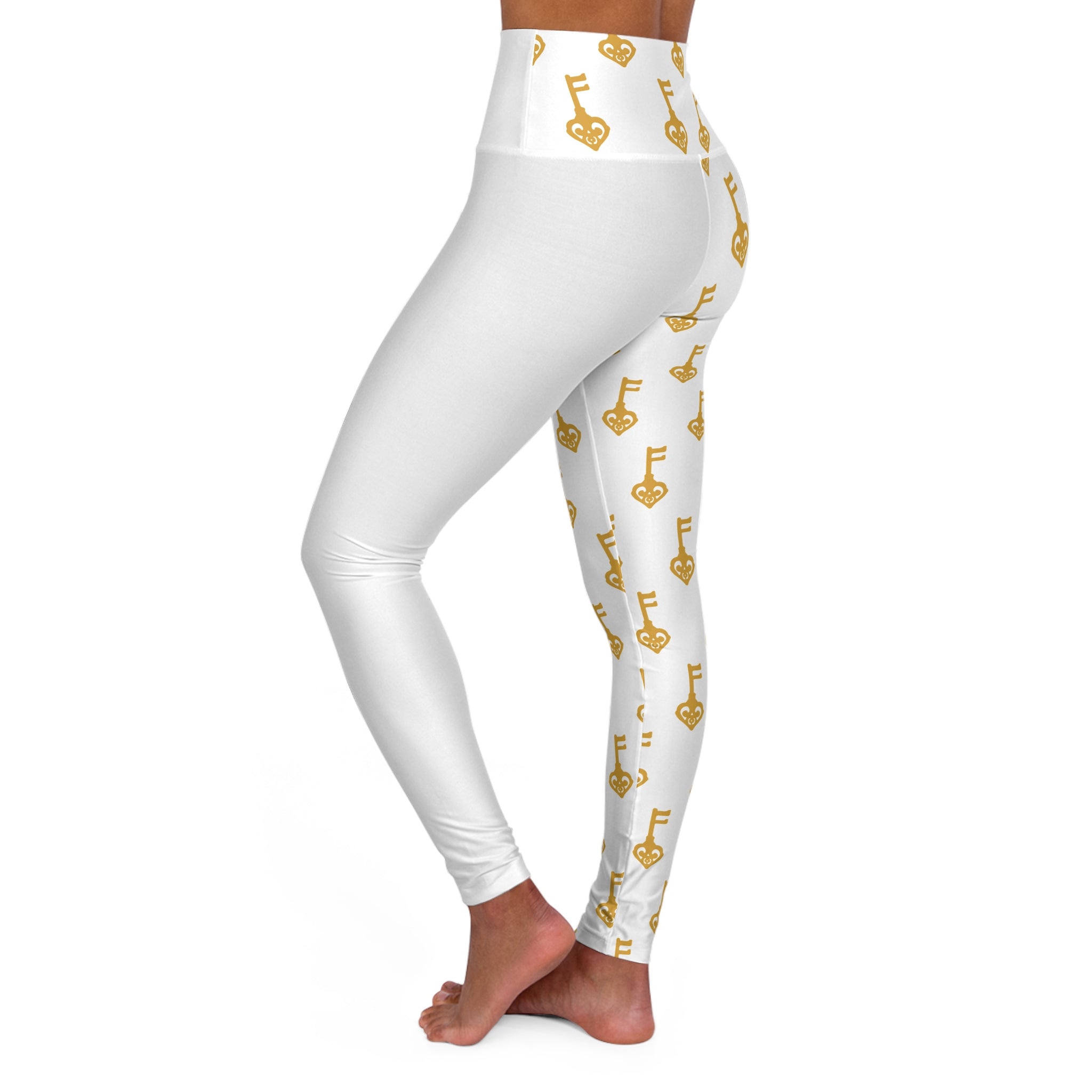 White High Waist Golden Key French Dollhouse Leggings