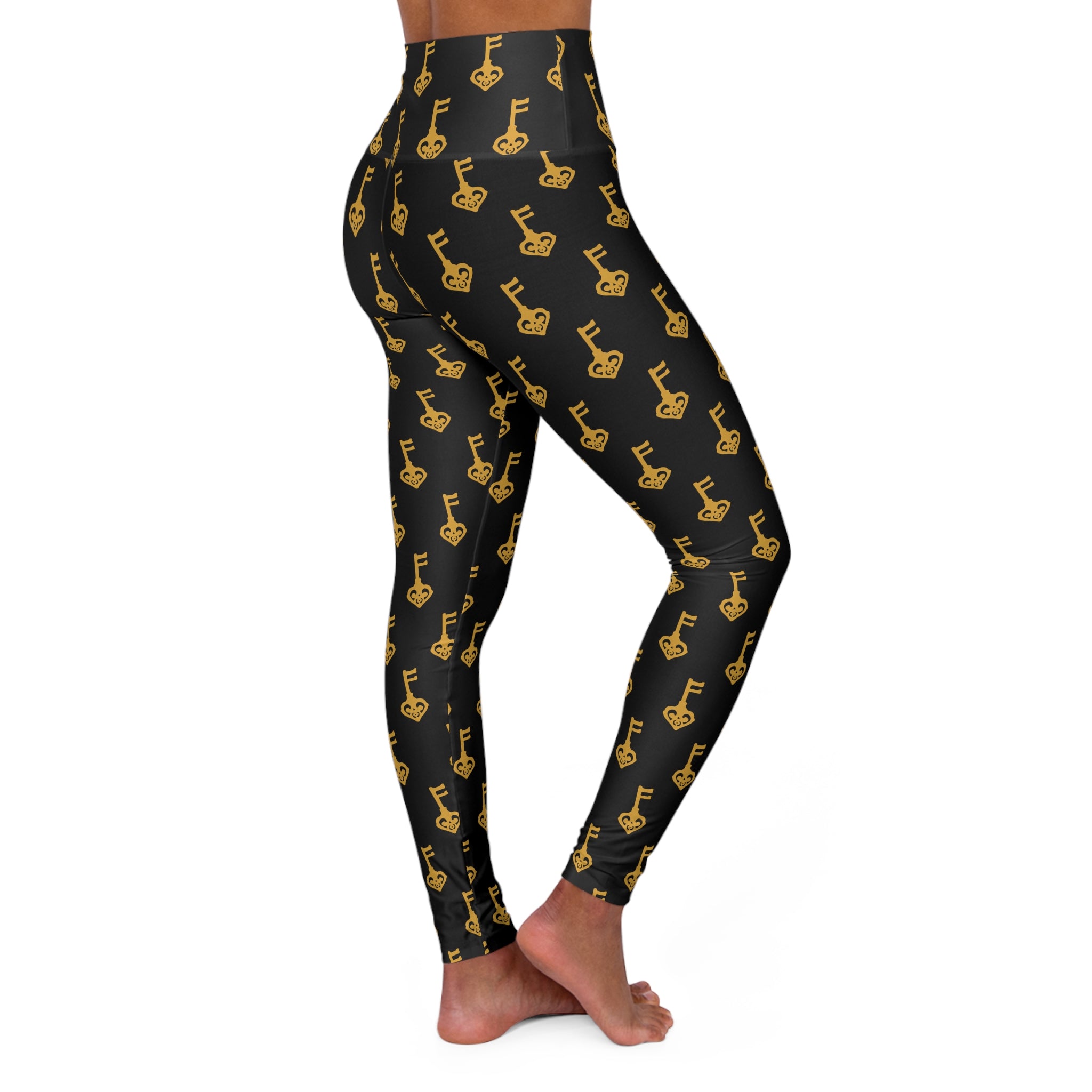 High Waist Black Golden Key Leggings