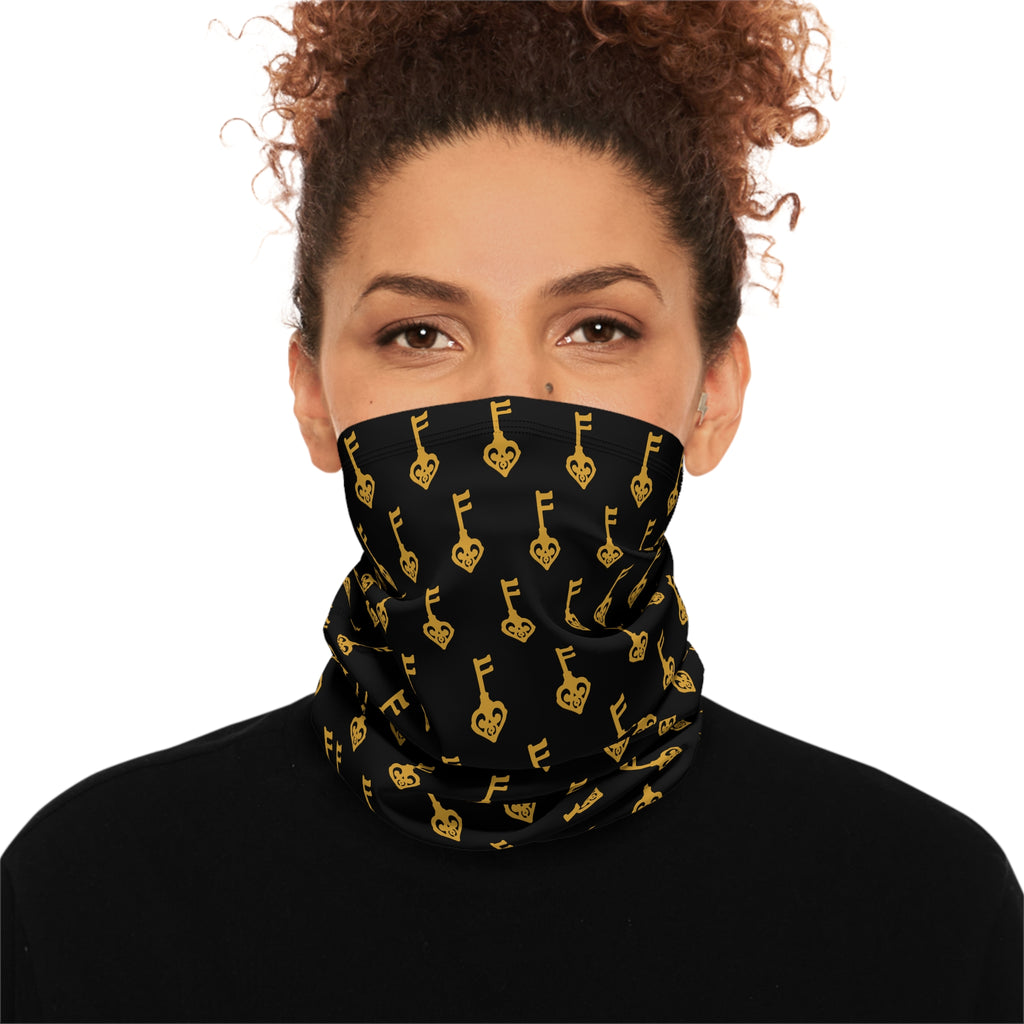 Neck Gaiter — Black Golden Key Face Mask with Drawstring