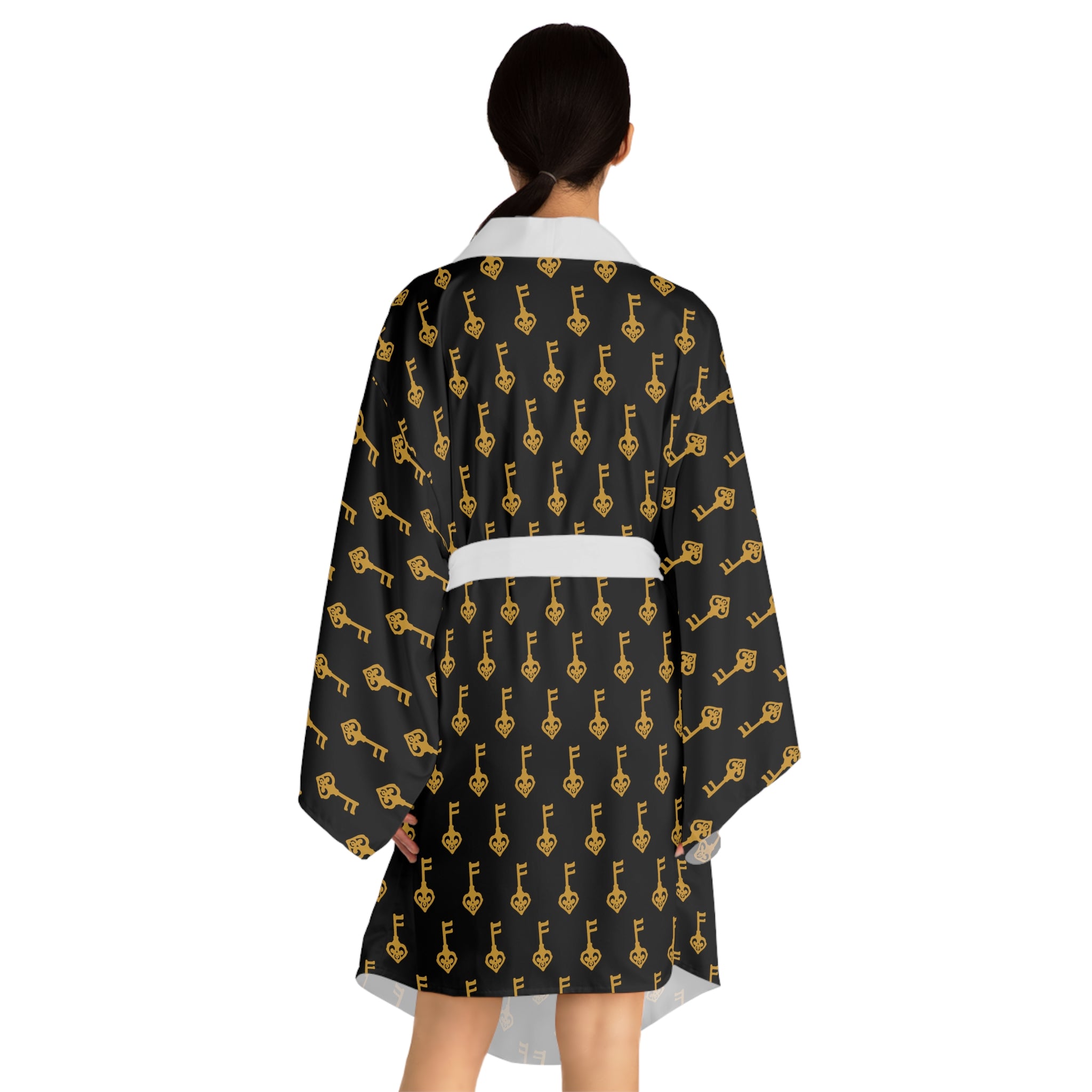 Black Kimono Robe with Golden Key — Luxurious Lounge Jacket