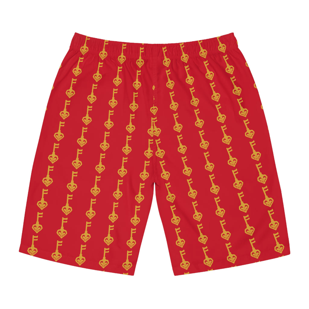 Ruby Red Golden Key Board Shorts — Men's