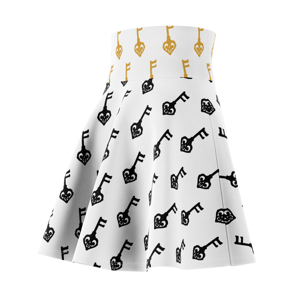 White Black and Golden Key Skater Skirt