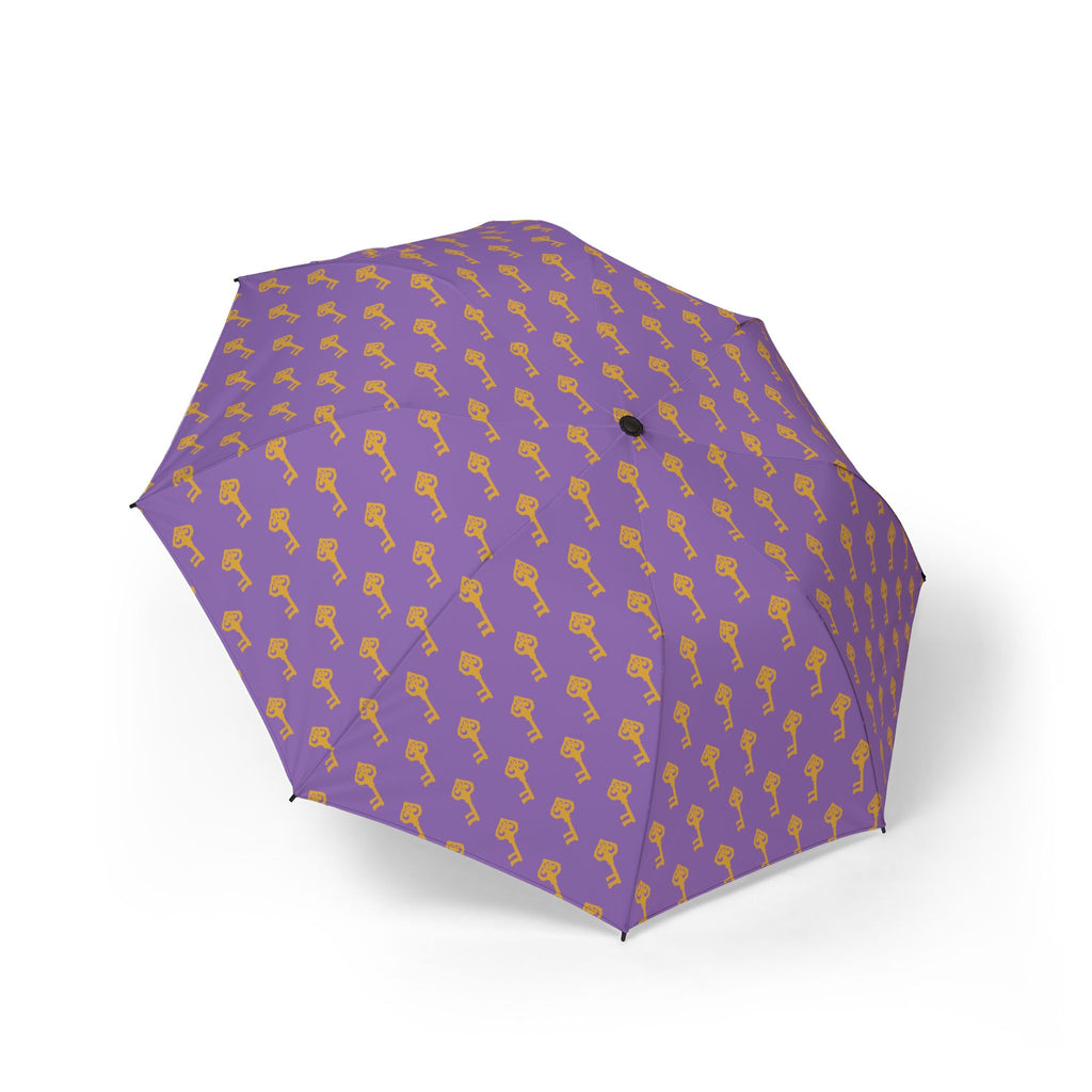 Purple Foldable Umbrella with Golden Key — Compact Semi-Automatic Rain Umbrella