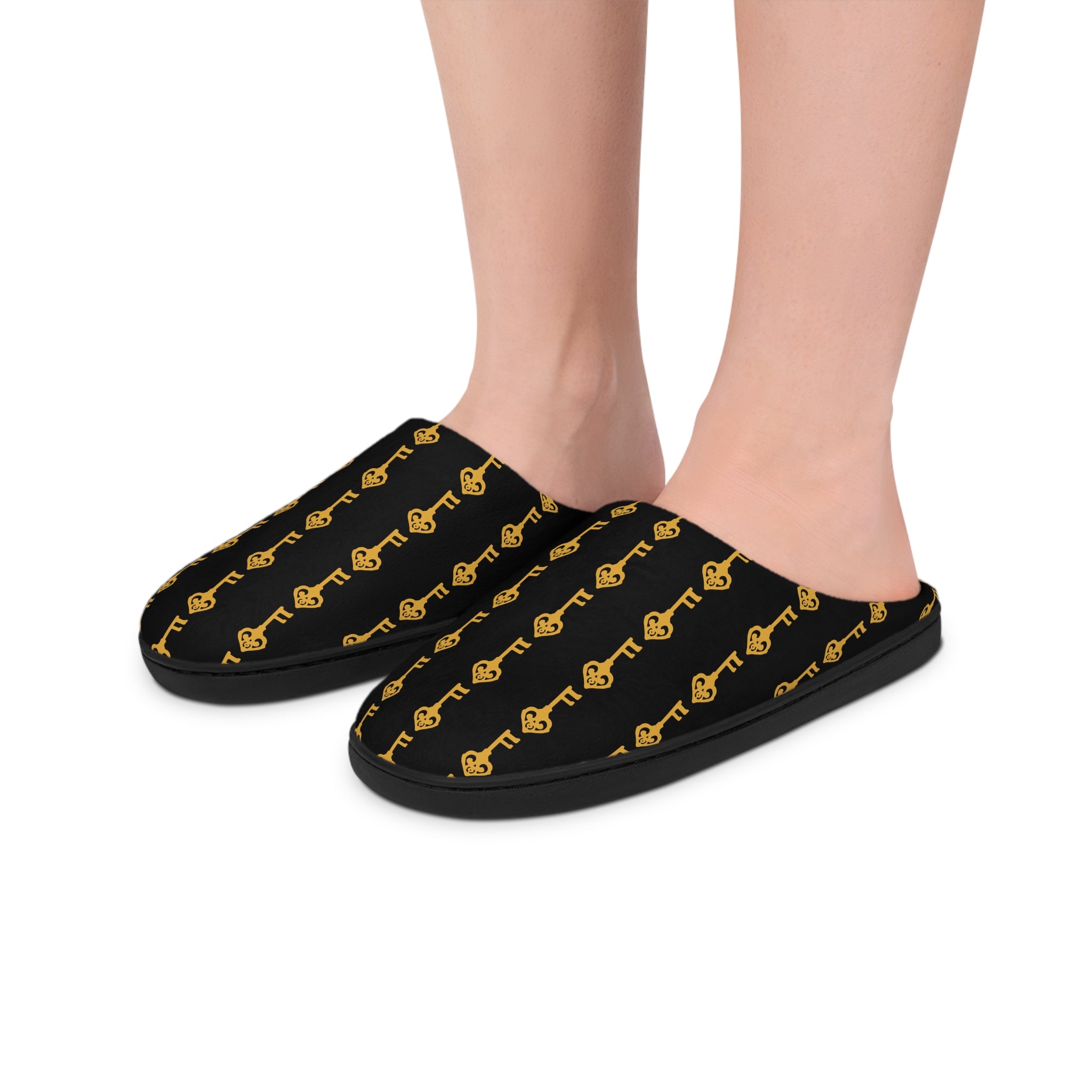 Black Golden Key Cozy Slippers — Men's