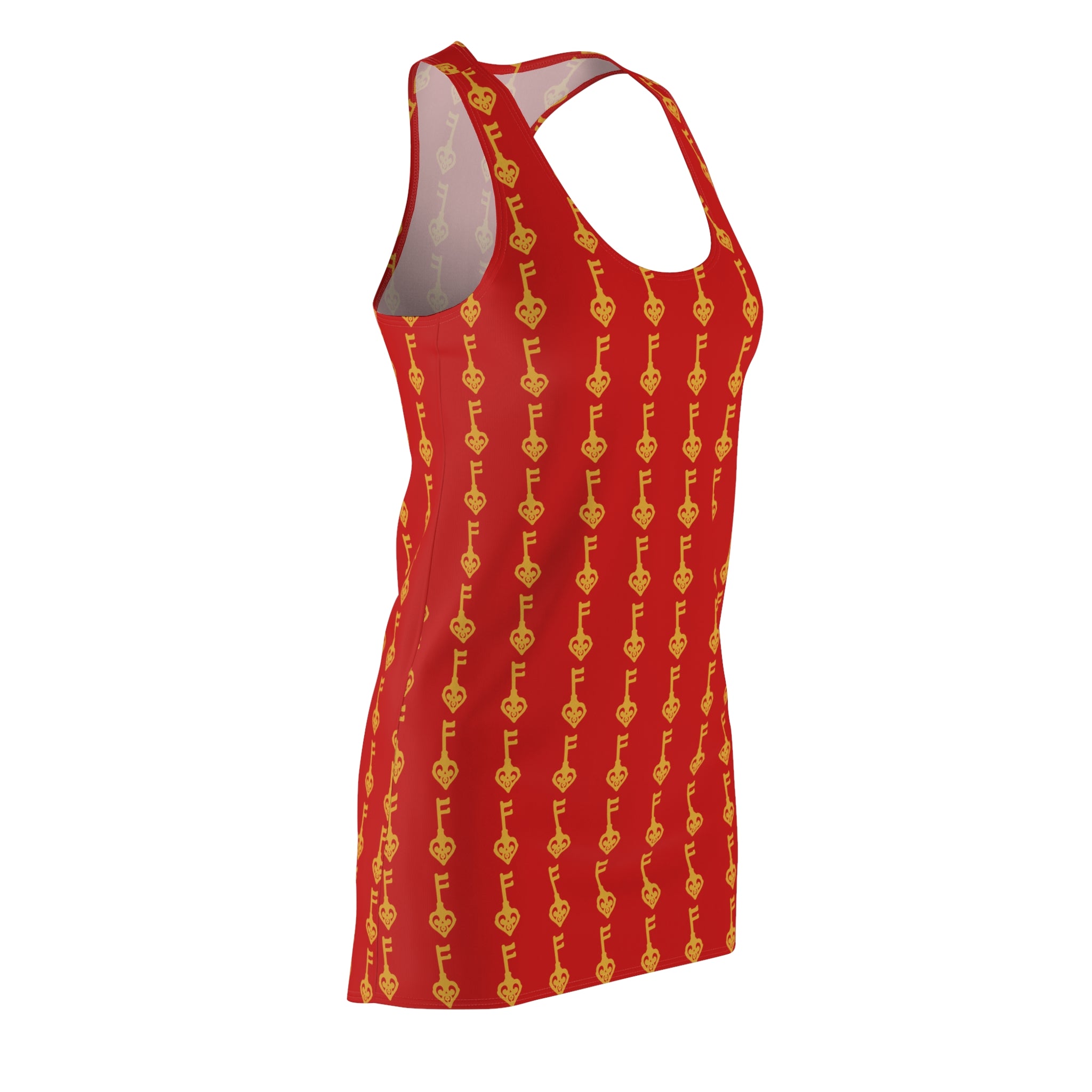 Racerback Dress — Red & Gold Guitar Pattern All-Over Print