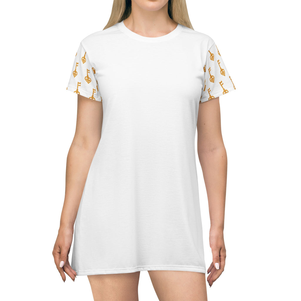 White Black Key & Golden Key Women’s T‑Shirt Dress — Vintage Print