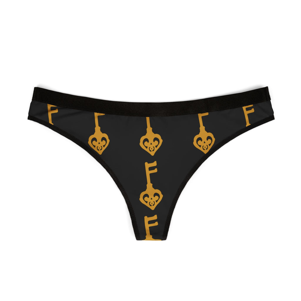 Women's Thong — Black & Gold Vintage Key Pattern