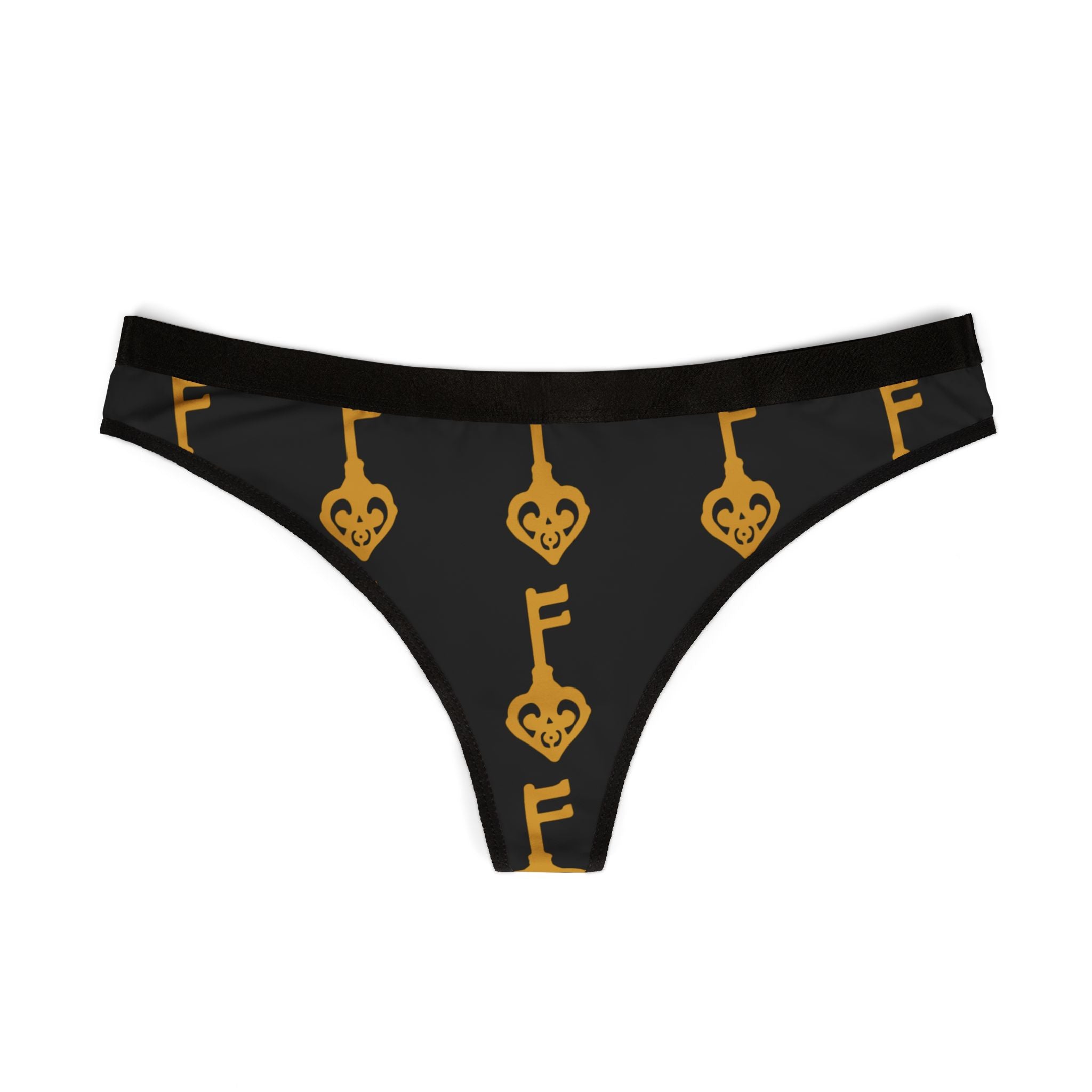 Women's Thong — Black & Gold Vintage Key Pattern