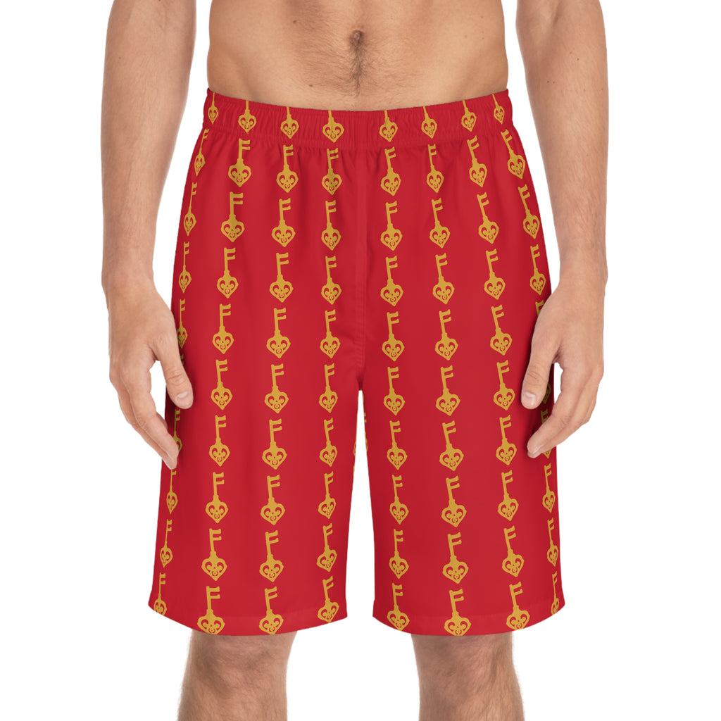 Ruby Red Golden Key Board Shorts — Men's